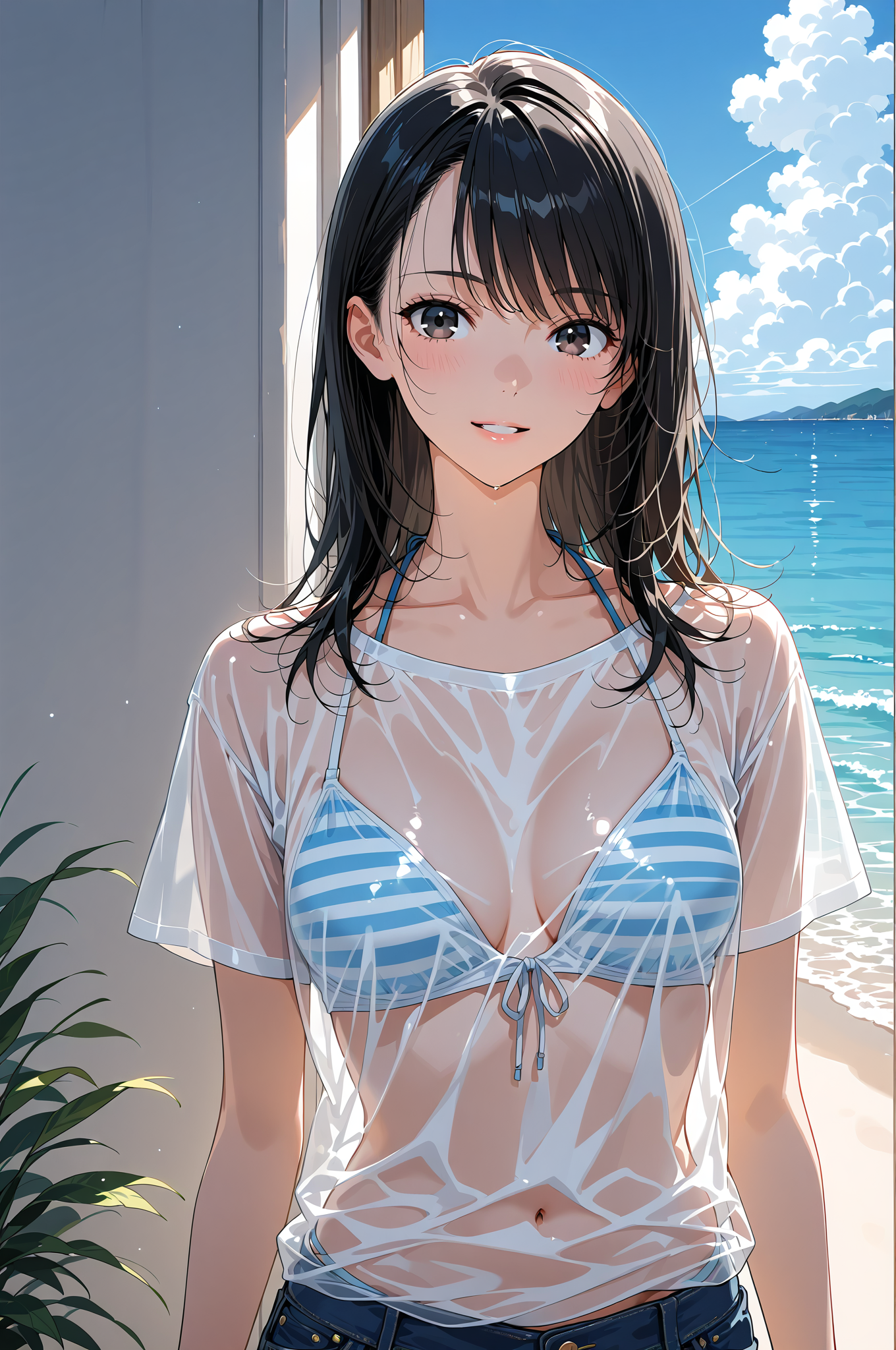海辺の爽やかポートレート、黒髪美少女 #美少女 #アニメ #衣装