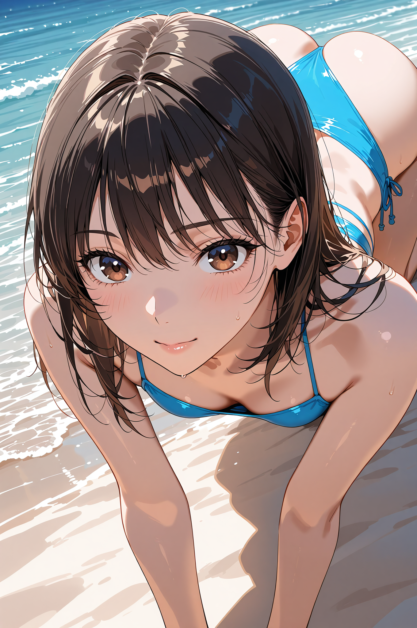 海辺で微笑む黒髪の少女 #美少女 #アニメ #かわいい