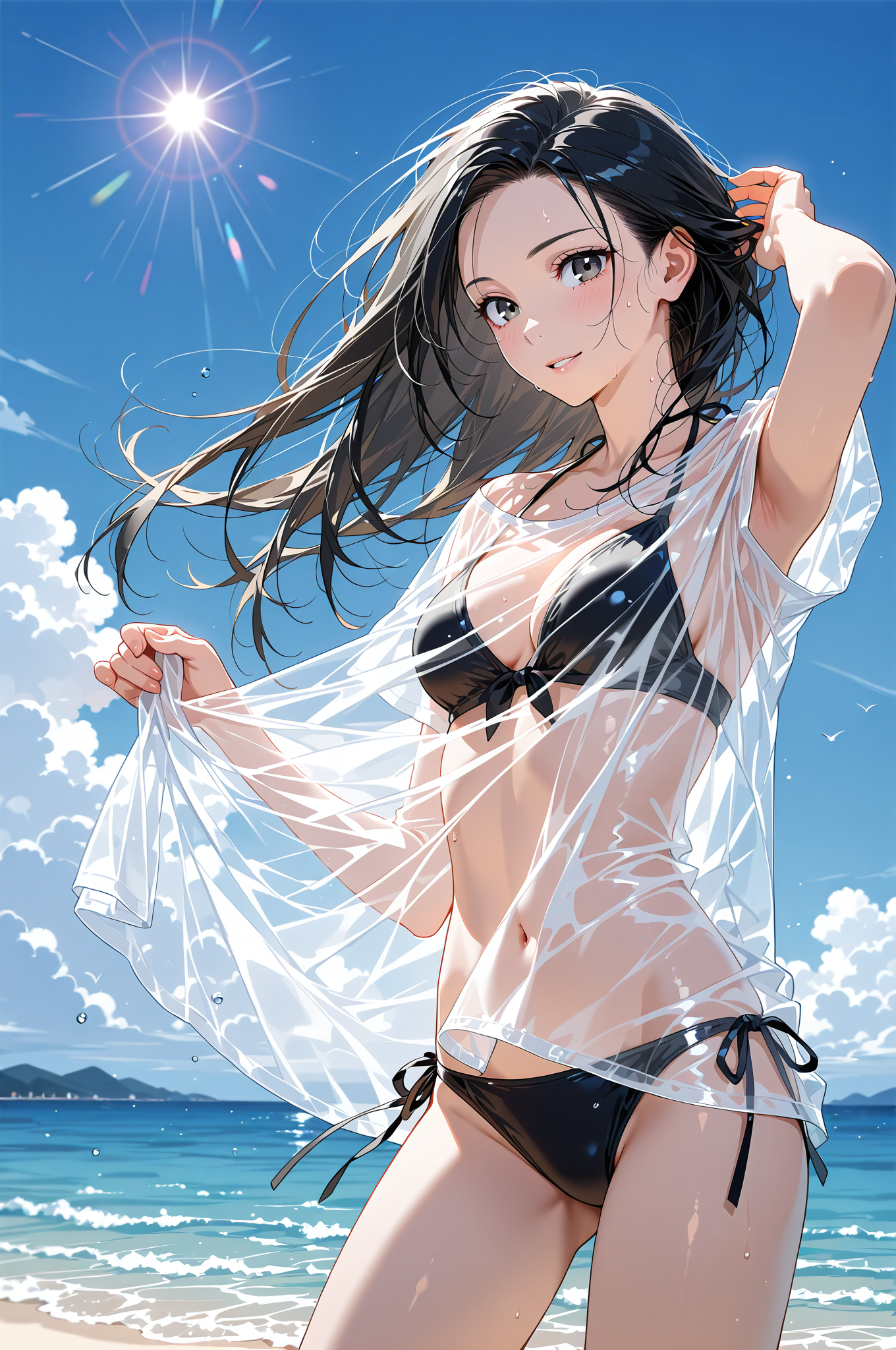青空の下、白いシャツはためく夏のポートレート #美少女 #アニメ #屋外