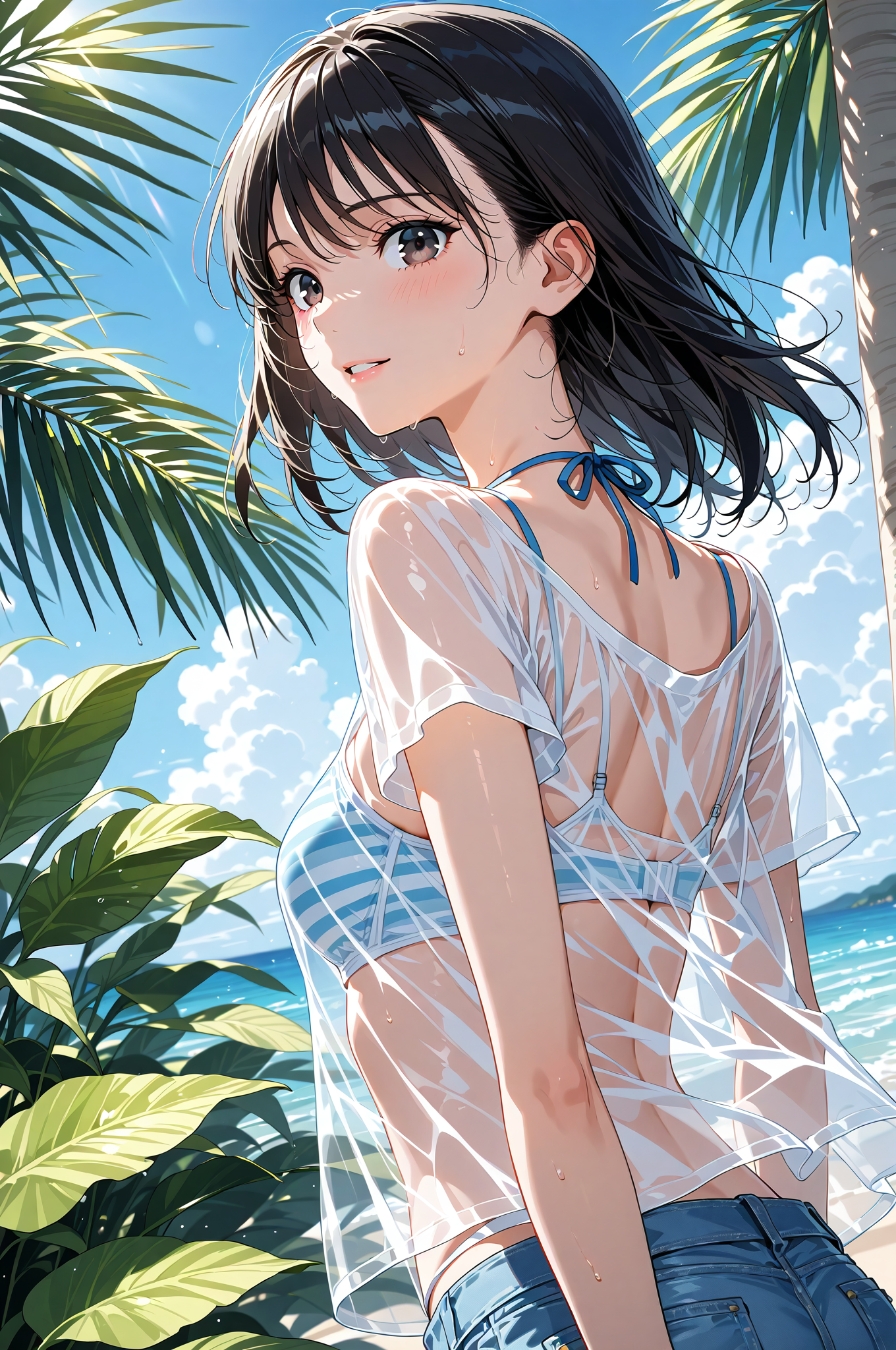 南国ビーチの爽やかポートレート #美少女 #アニメ調 #笑顔