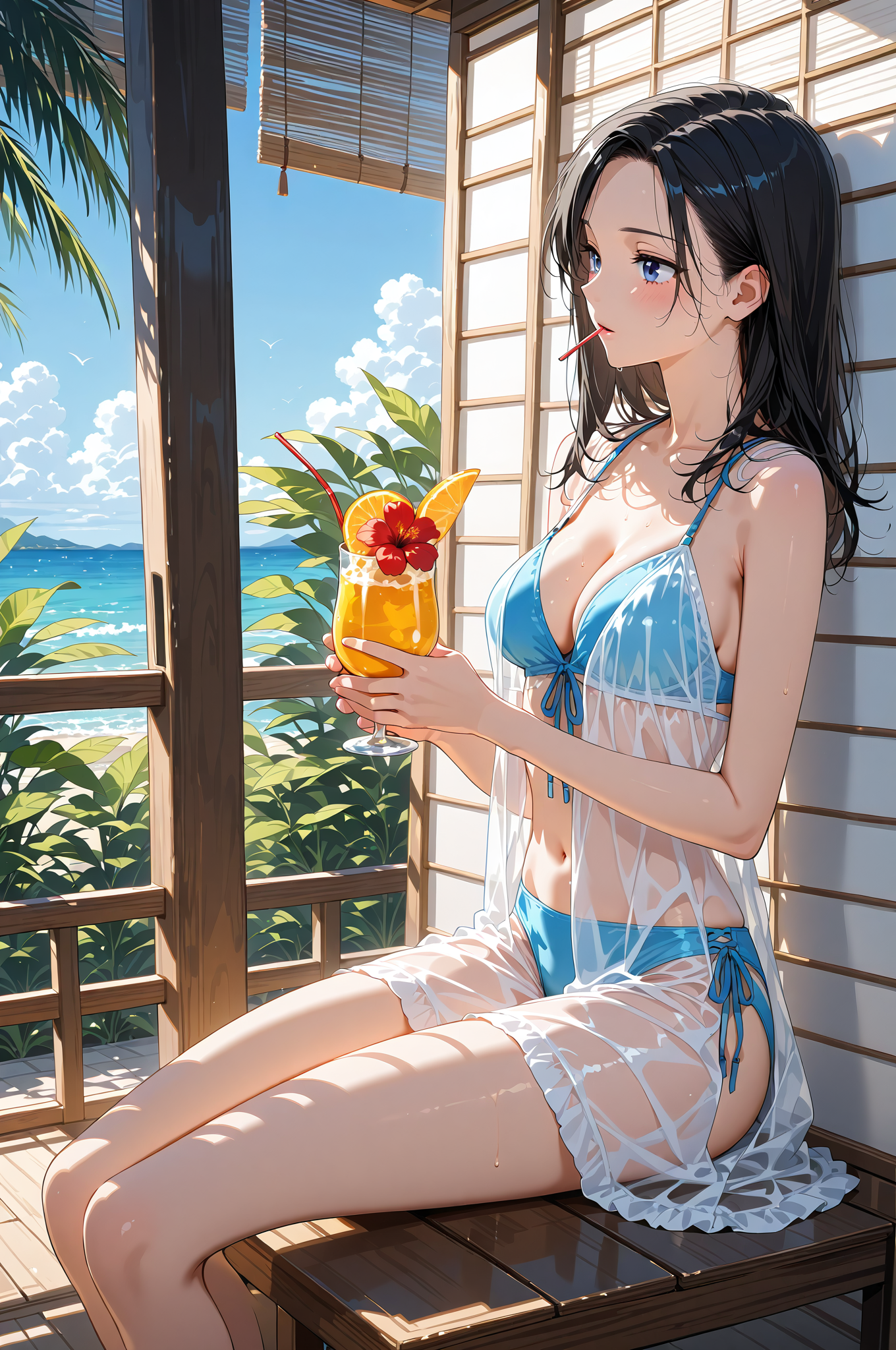 海を望む窓辺の涼しげなポートレート #美少女 #アニメ調 #笑顔
