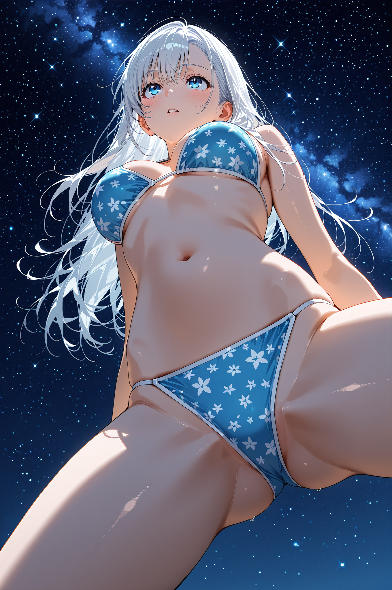 夜空を見つめる白髪の少女ポートレート #美少女 #アニメ調 #笑顔
