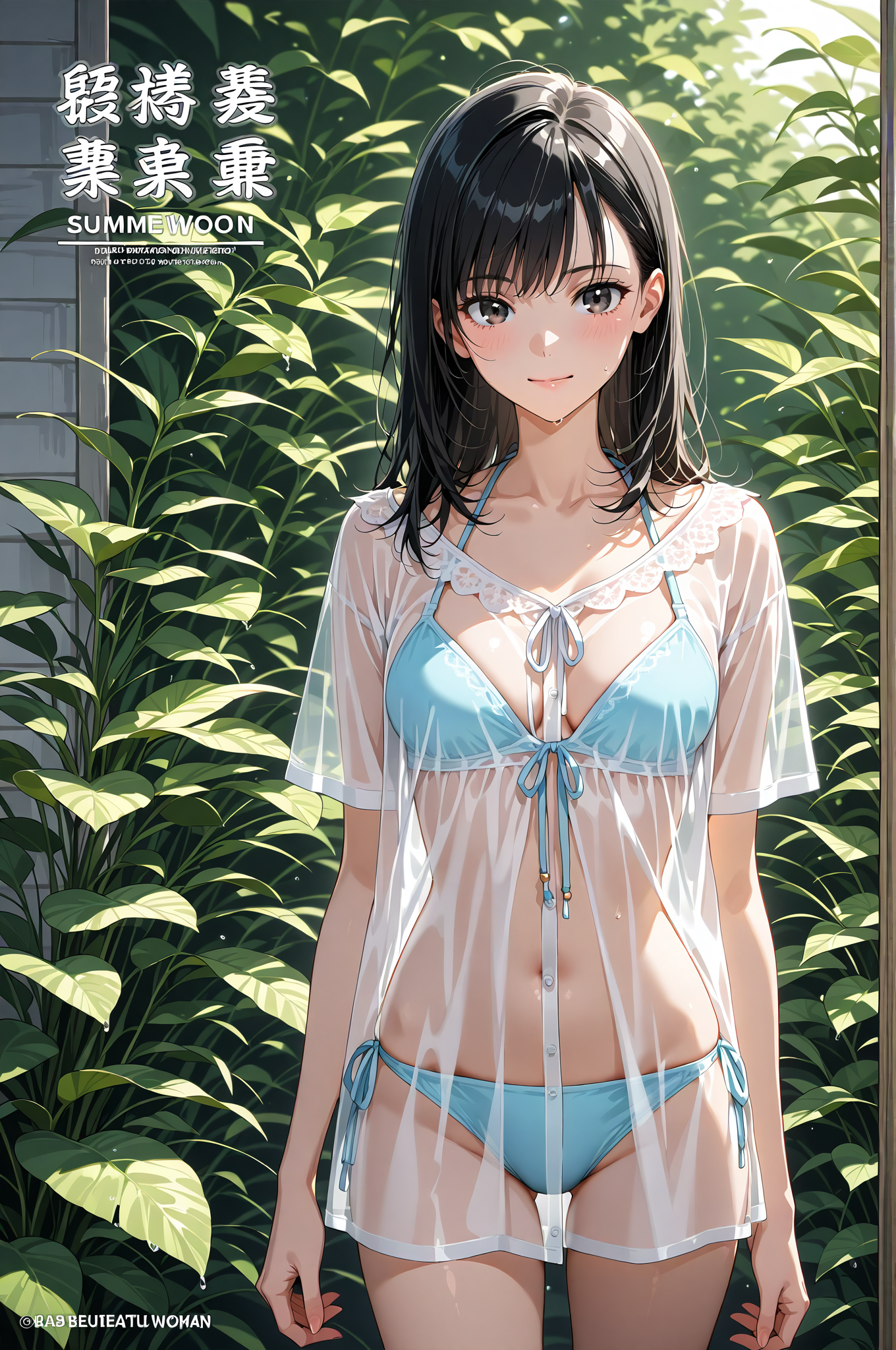 夏の庭園で微笑む黒髪の少女ポートレート #美少女 #モデル #ファッション