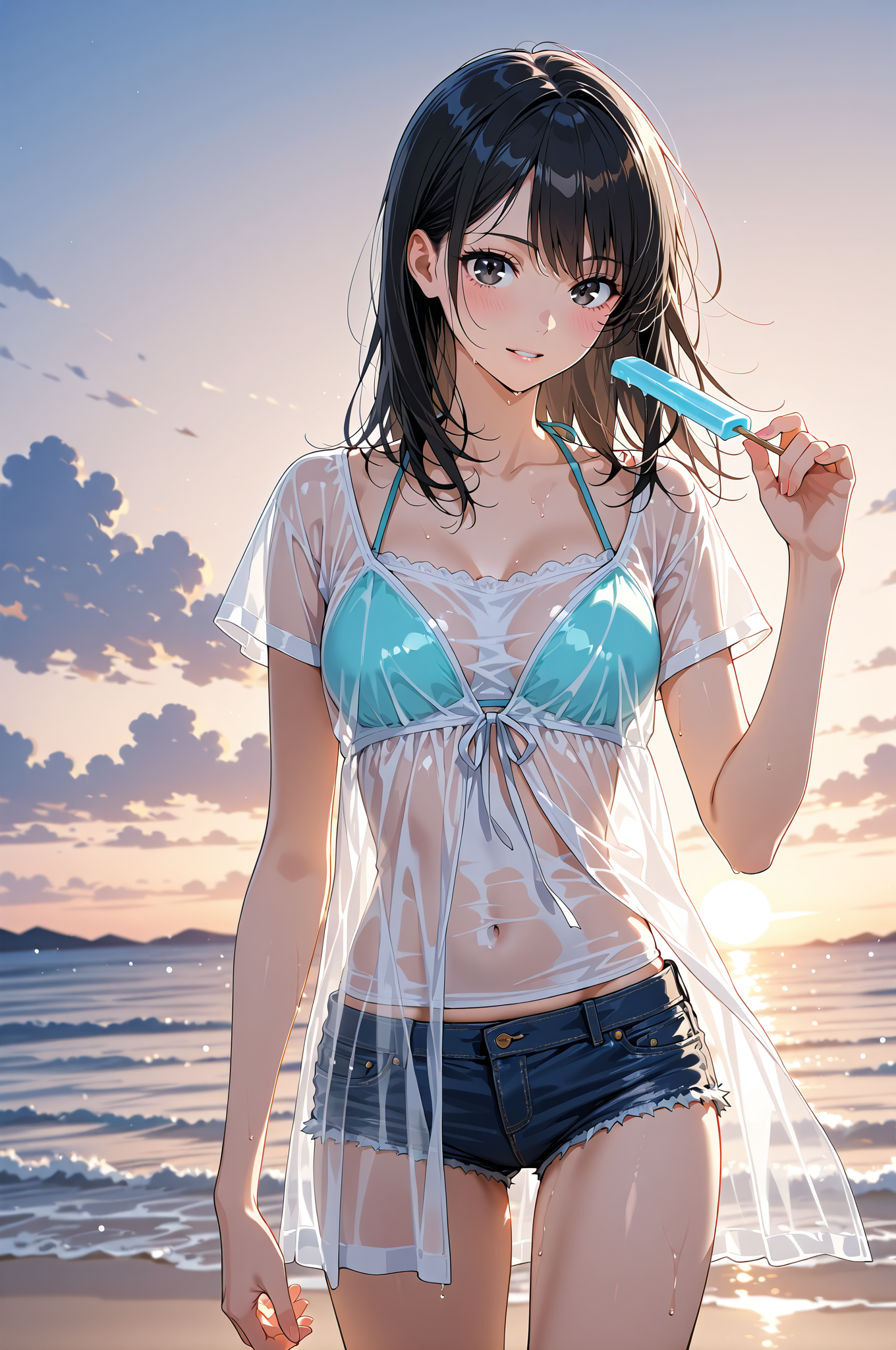 夕焼けビーチの清楚系ポートレート #美少女 #屋外 #長髪