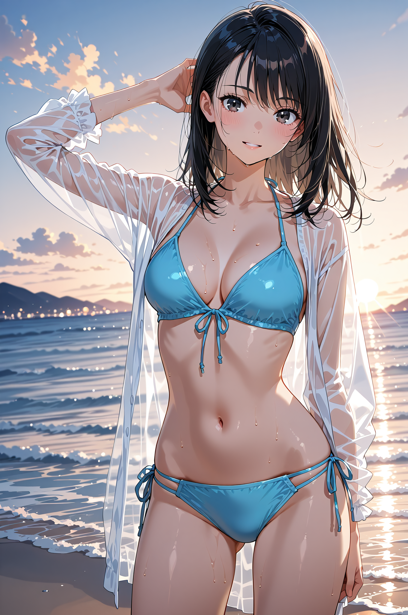 夕焼けビーチのポートレート #水着 #ビキニ #美少女