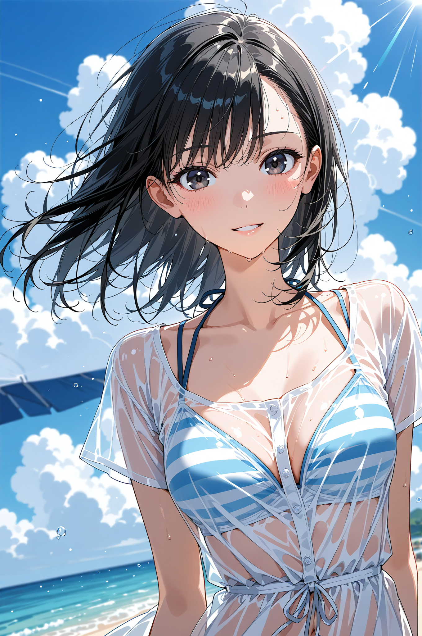 青空と海の爽やかポートレート #アニメ #美少女 #空