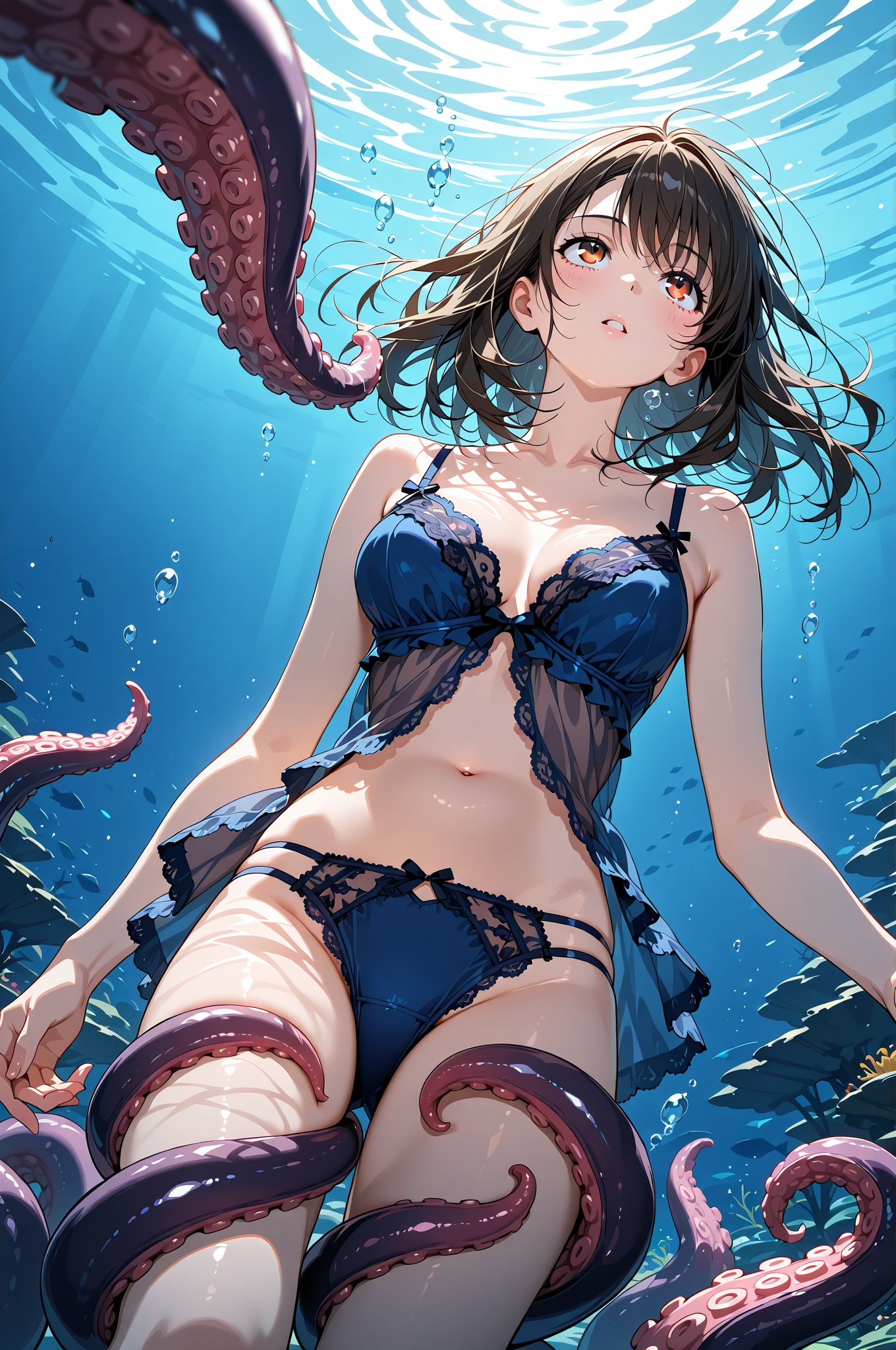 水中で仰ぎ見る黒髪美少女 #水着 #プール #美少女