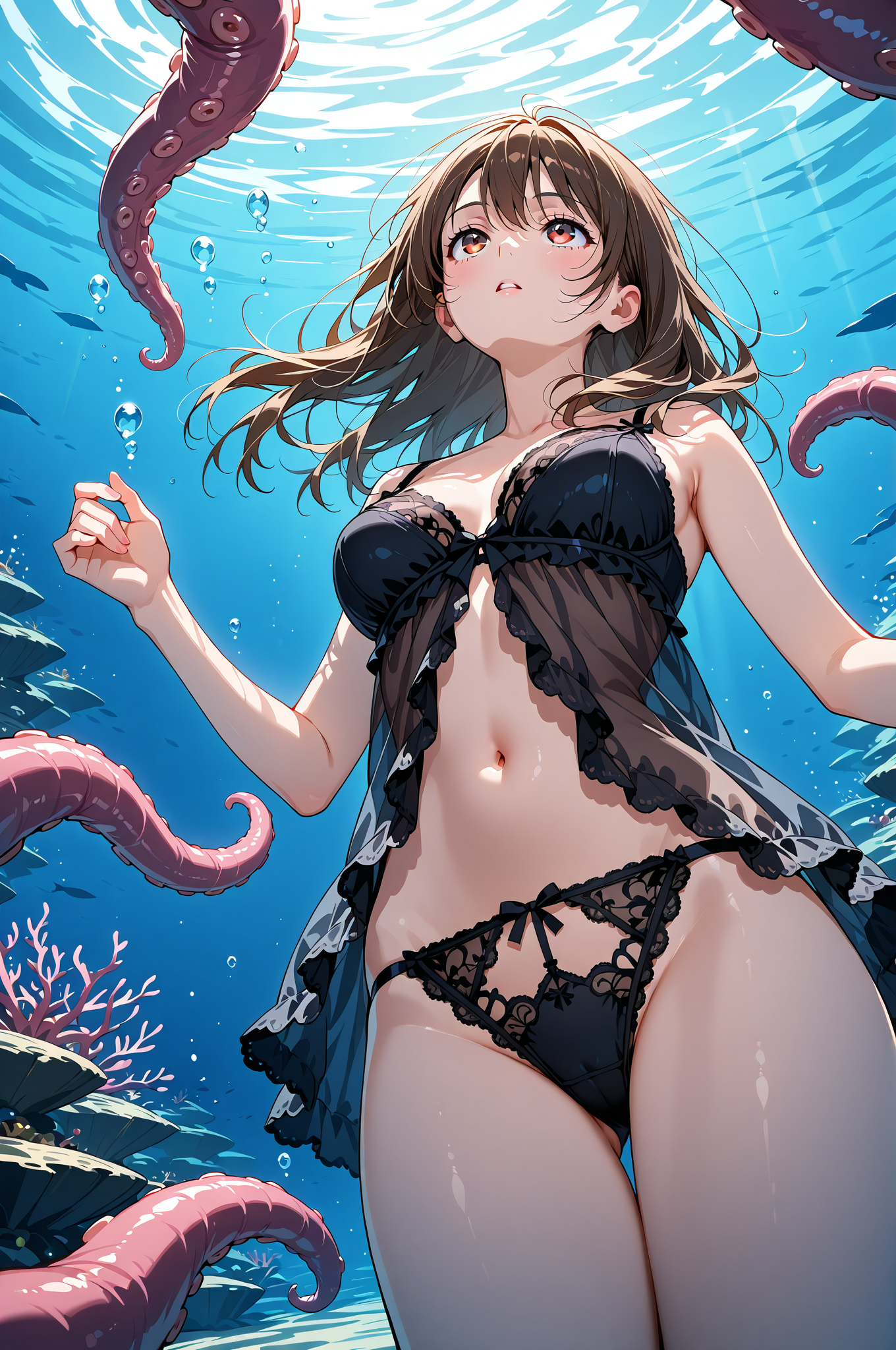 深海の幻想 黒いリボンと茶髪の少女 #アニメ #美少女 #可愛い