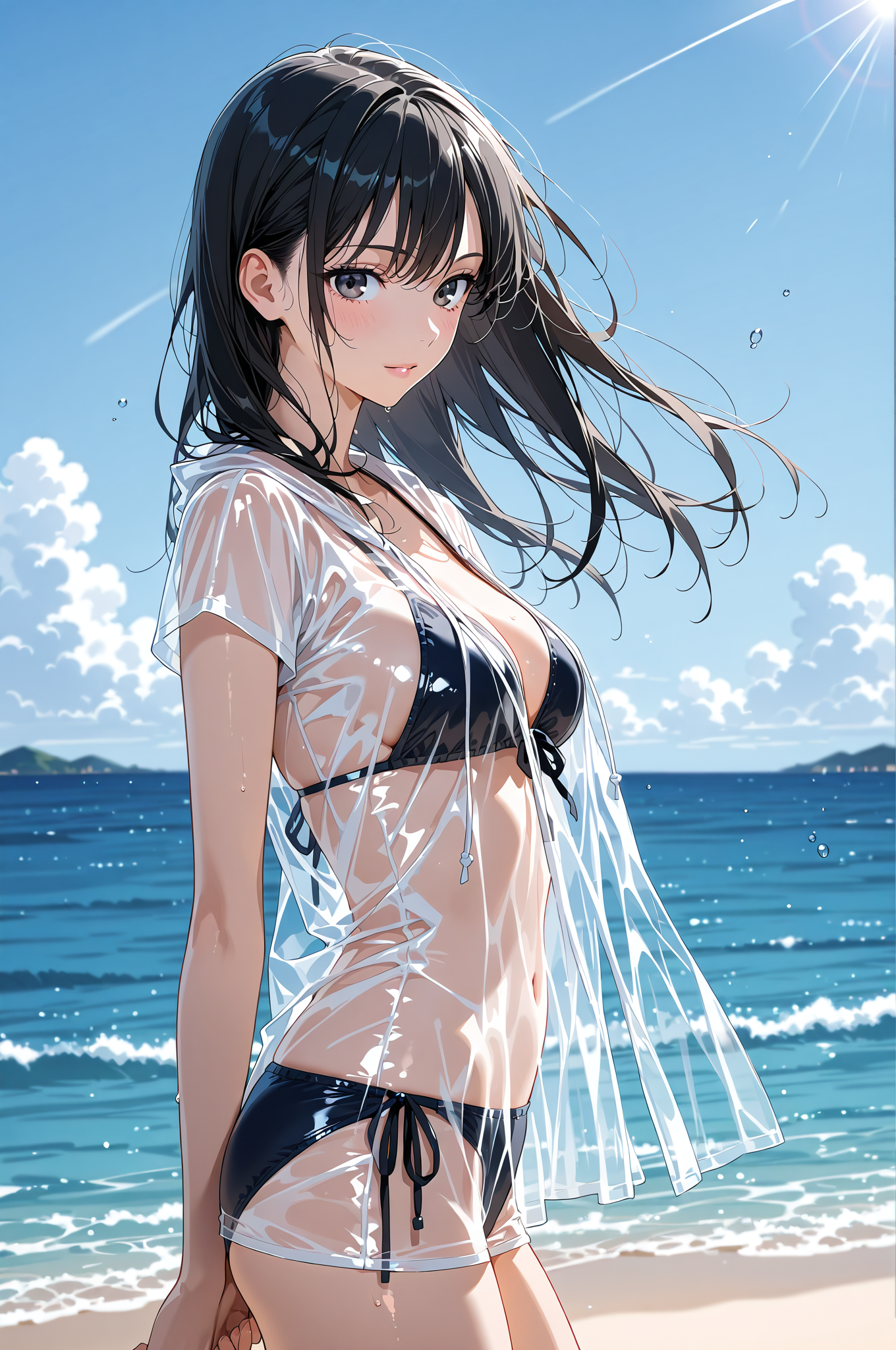 海辺の爽やかポートレート、透明感あるアニメ調美少女 #美少女 #アニメ調 #屋外