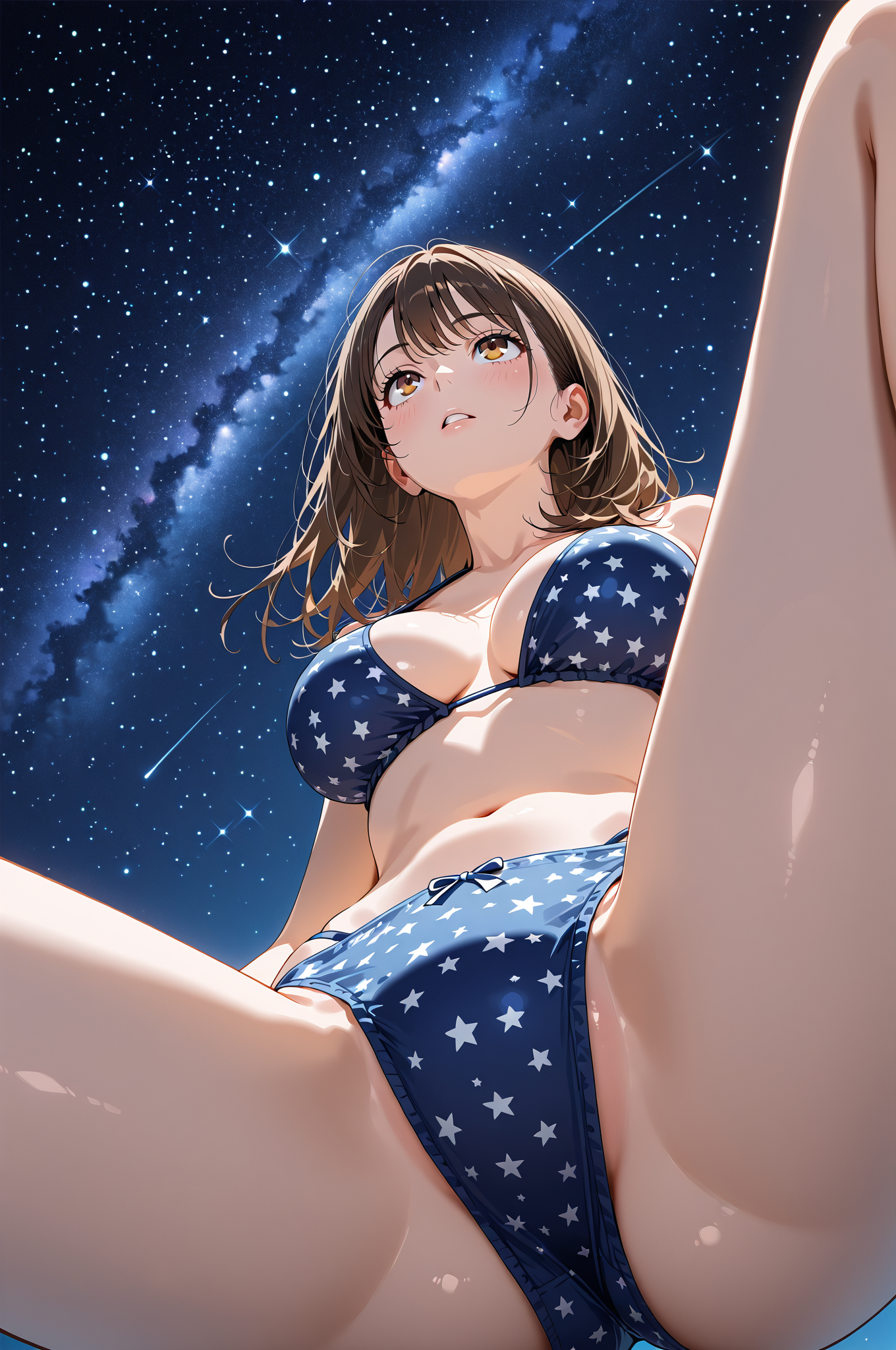 夜空を見上げる少女のポートレート #美少女 #笑顔 #アニメ調
