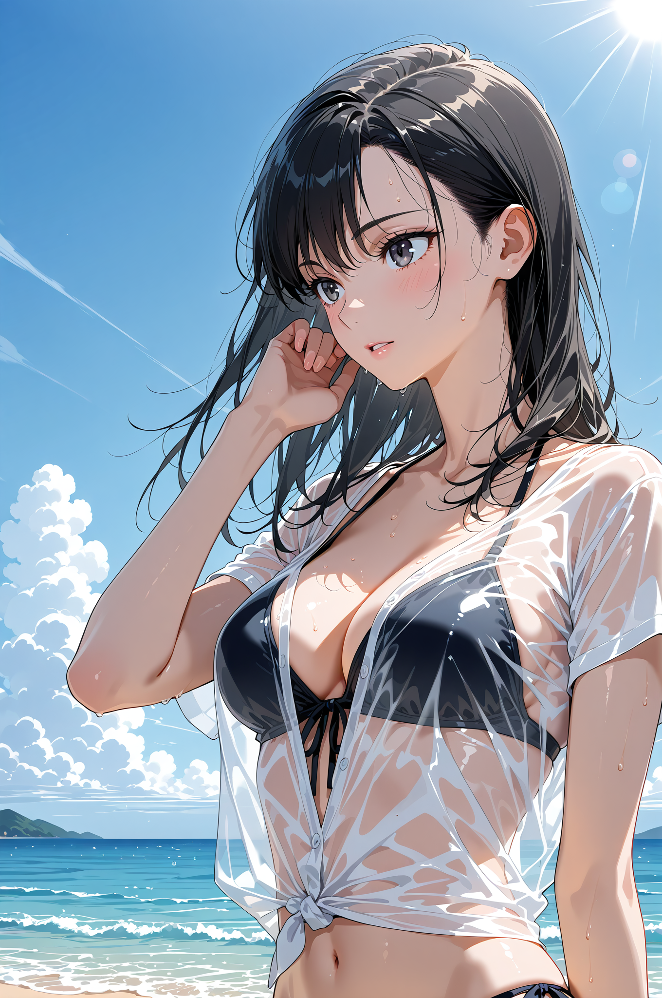 海辺の爽やかなポートレート #美少女 #アニメ調 #屋外