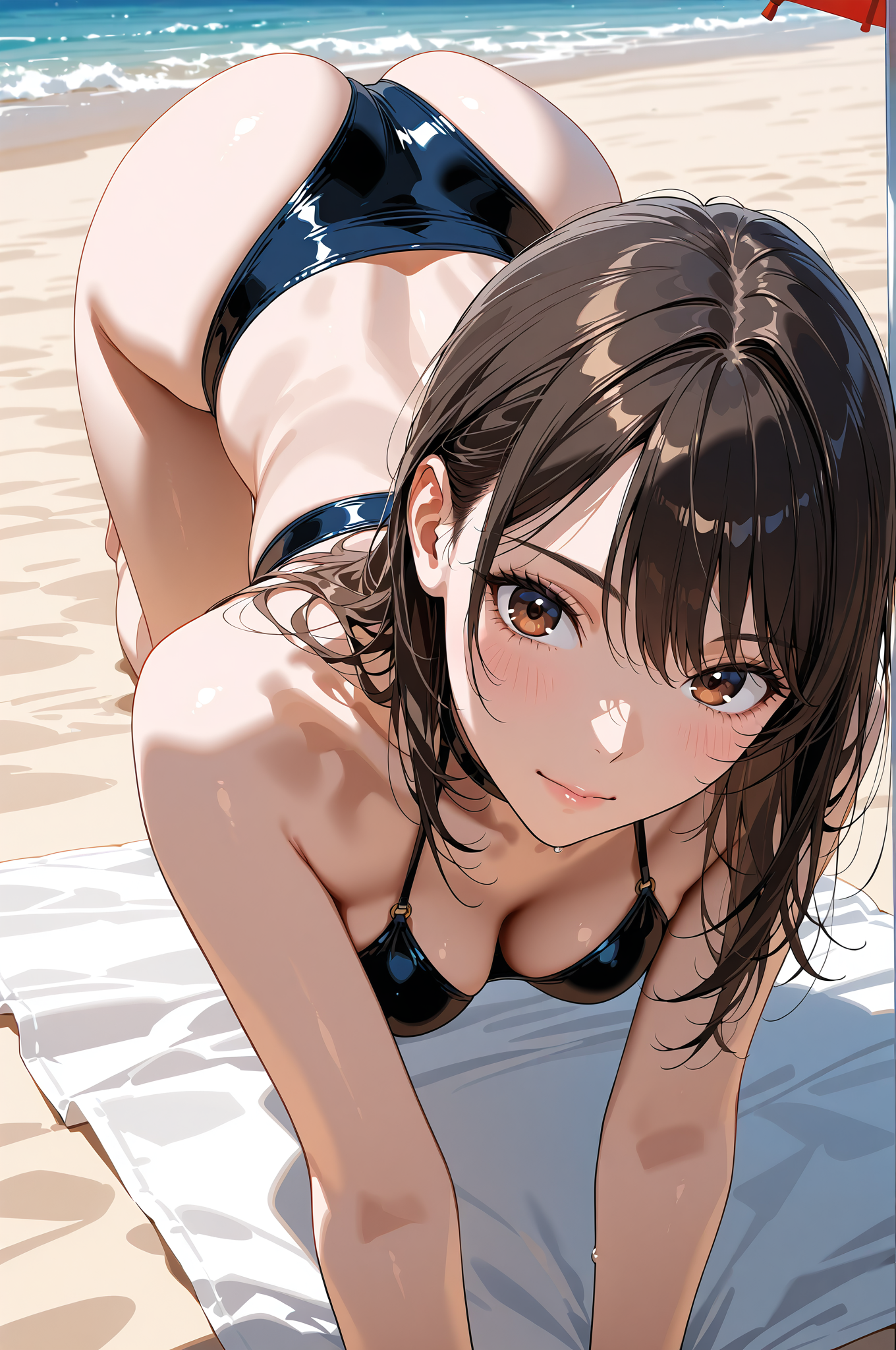 ビーチでのポートレート、黒髪の美少女 #美少女 #アニメ調 #かわいい