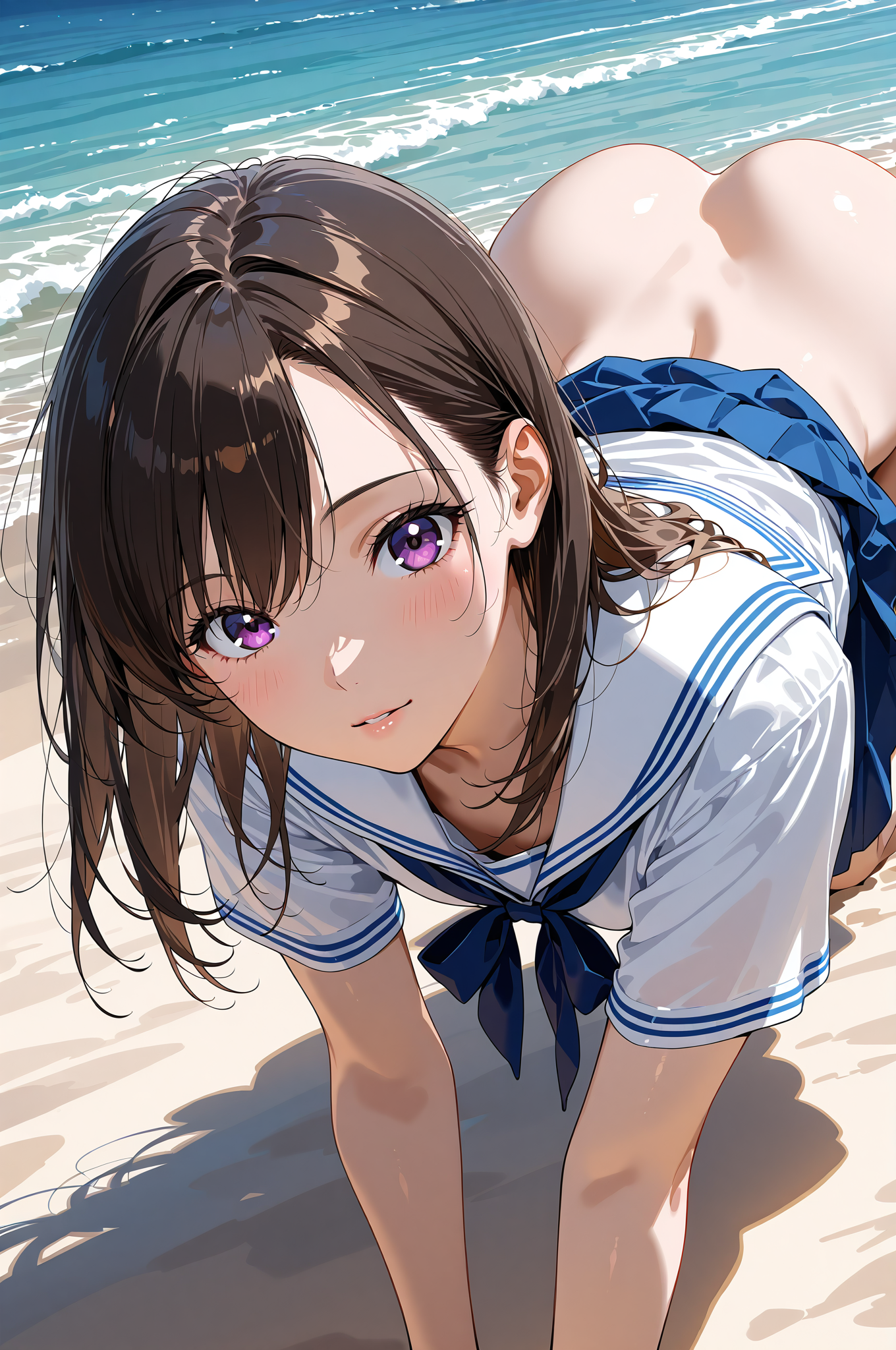 セーラー服の少女、海辺での笑顔ポートレート #アニメ #美少女 #かわいい