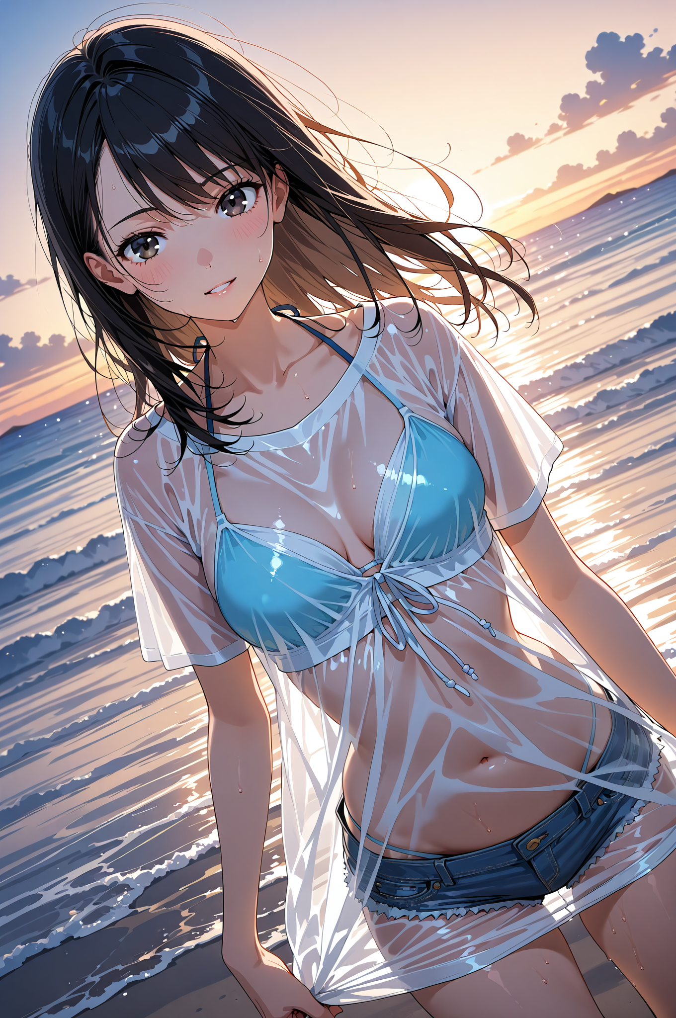 海辺の夕暮れ、清楚な笑顔のポートレート #美少女 #アニメ #かわいい
