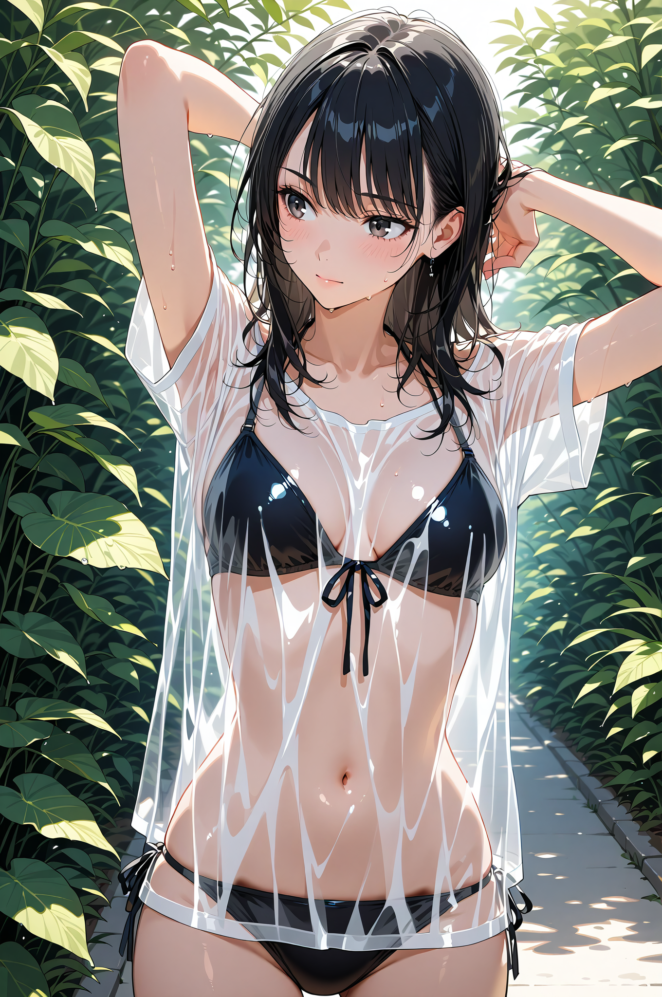 緑の庭園でくつろぐ黒髪の少女 #アニメ #美少女 #かわいい