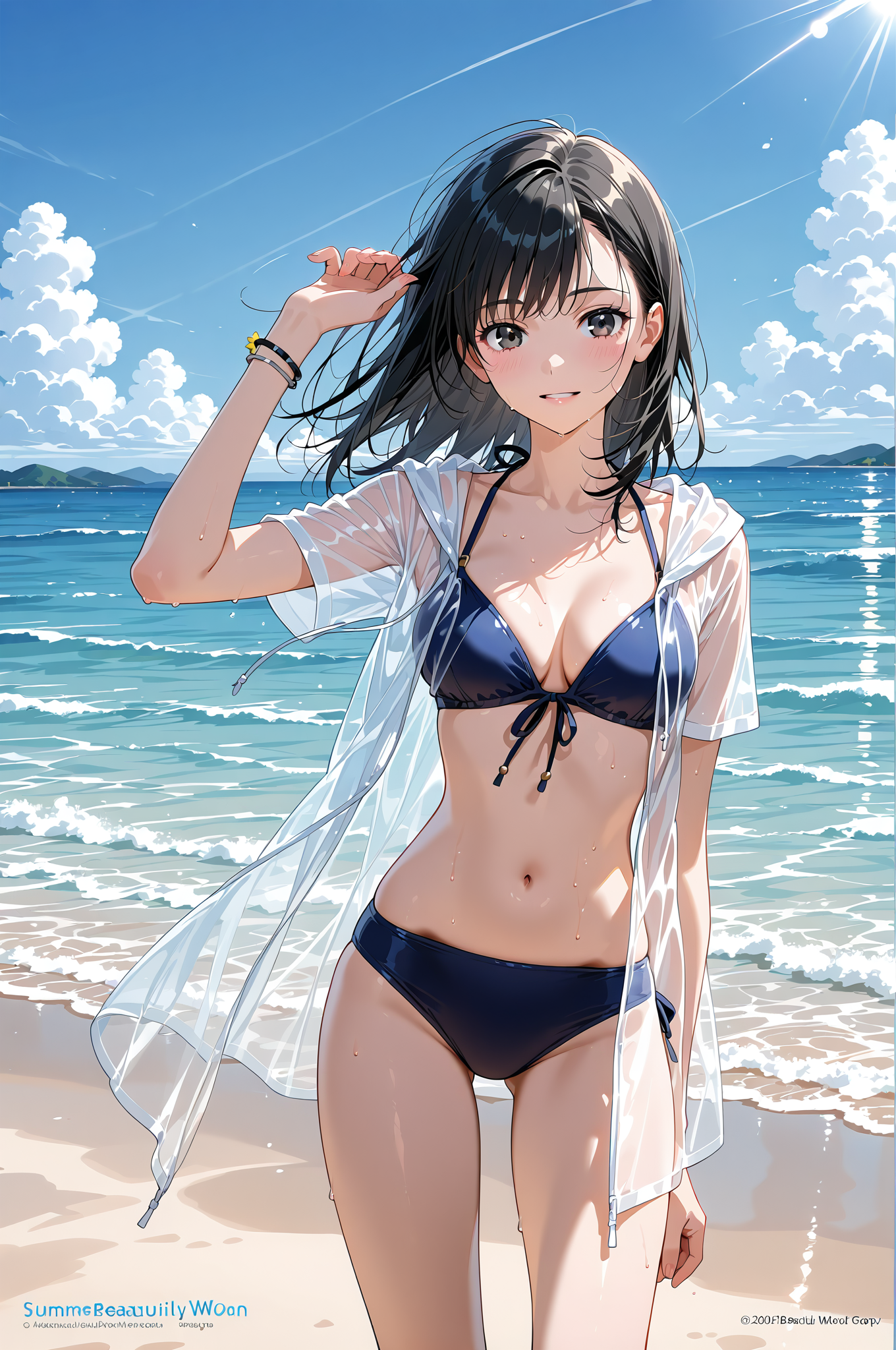 夏の海辺で微笑む少女のポートレート #水着 #ビキニ #屋外