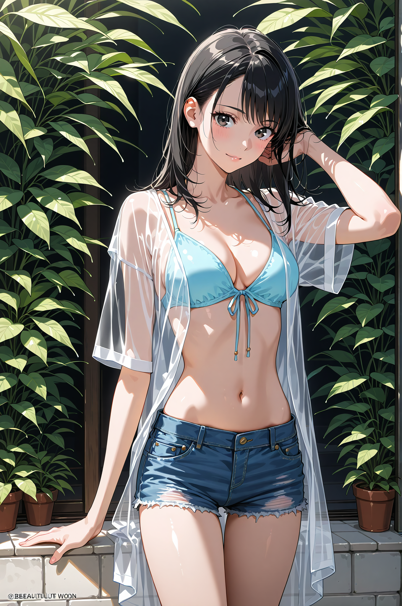 緑葉に囲まれたアニメ調ポートレート #美少女 #アニメ調 #ファッション