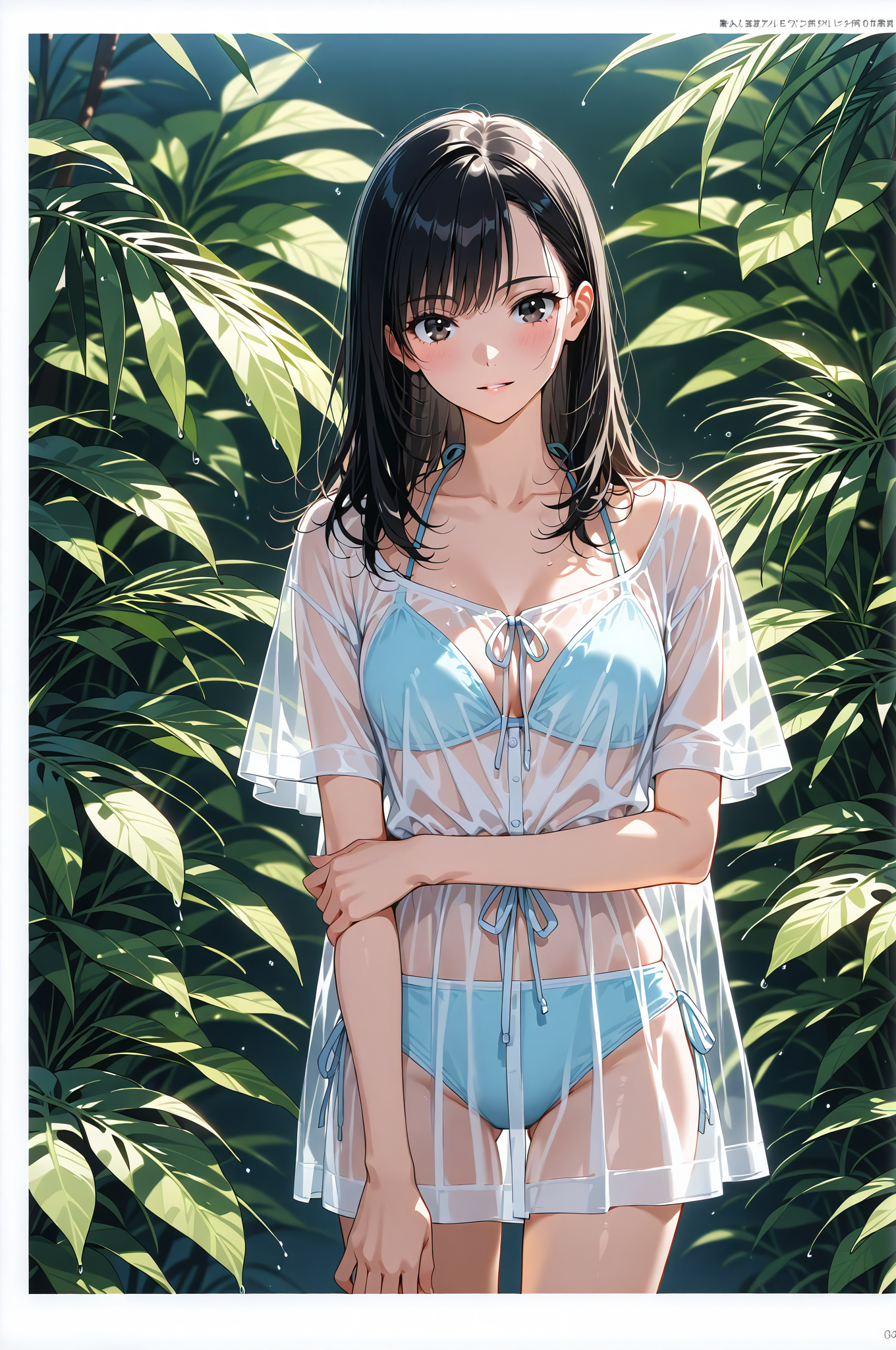 緑の中で微笑む、透け感のある白いワンピースの少女 #美少女 #アニメ調 #笑顔