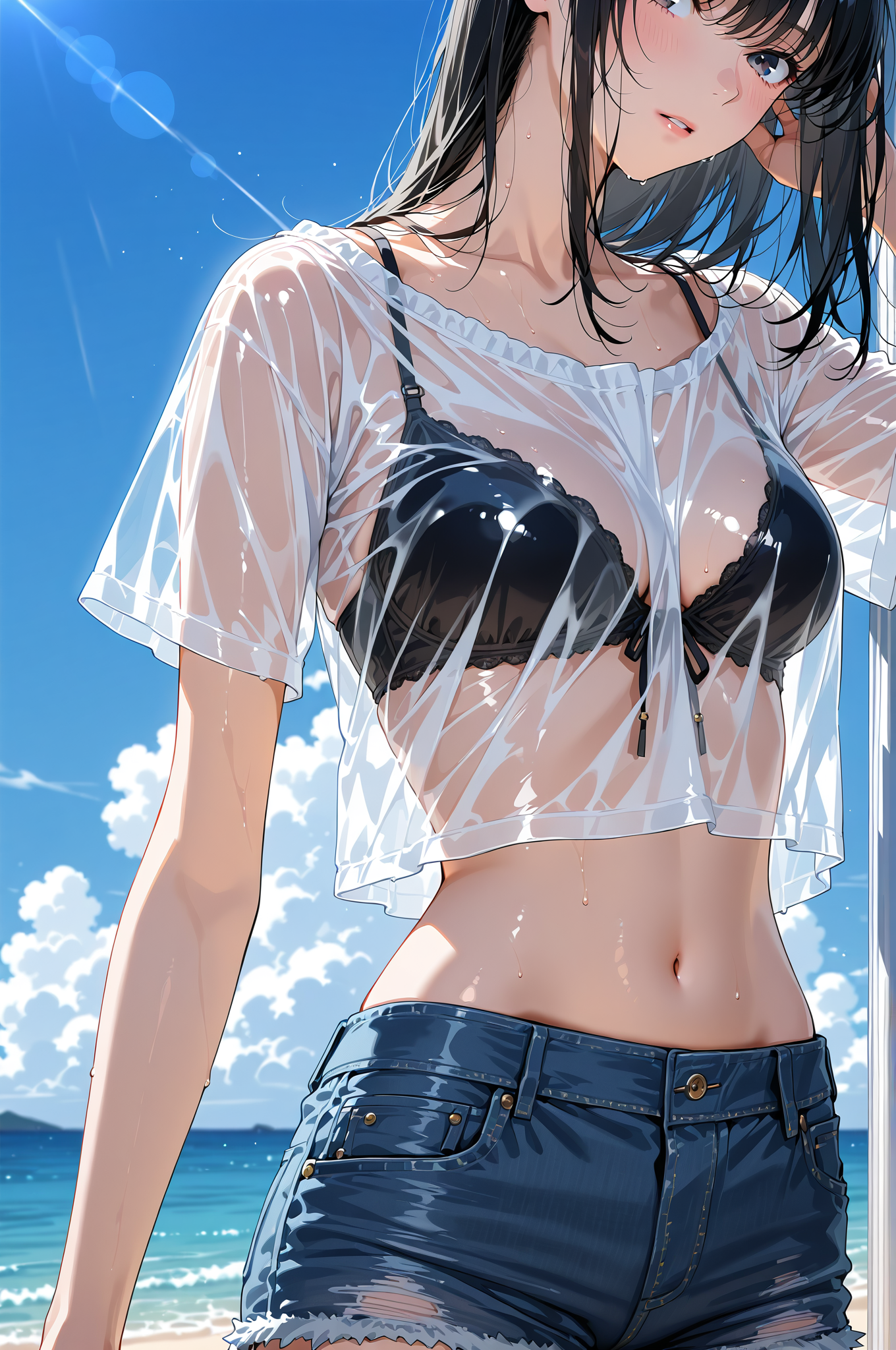 青空と海辺の長髪ポートレート #美少女 #アニメ調 #長髪