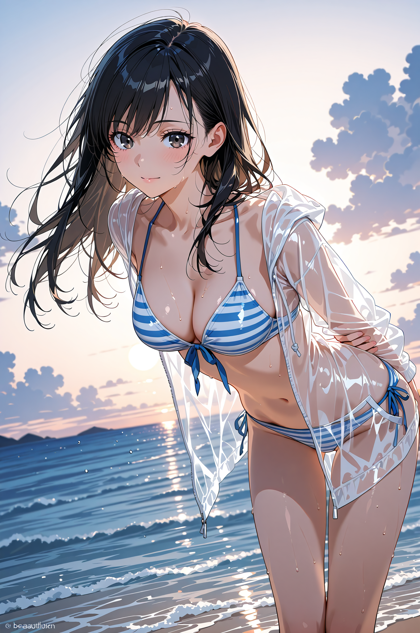 海辺の午後、透き通る空と笑顔 #美少女 #水着 #海