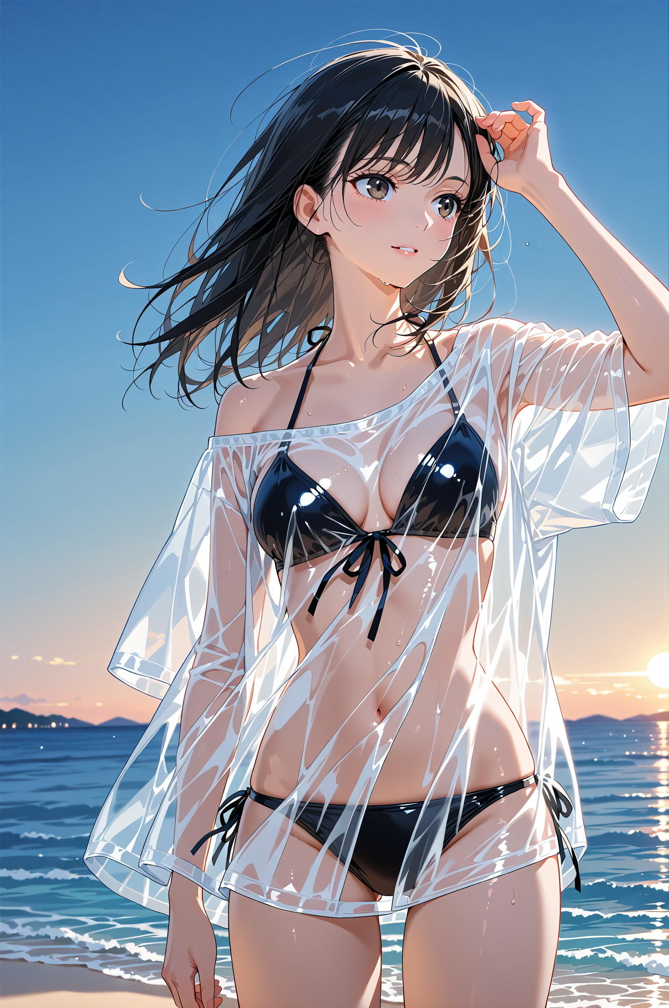 海辺の爽やかなポートレート #美少女 #アニメ調 #屋外