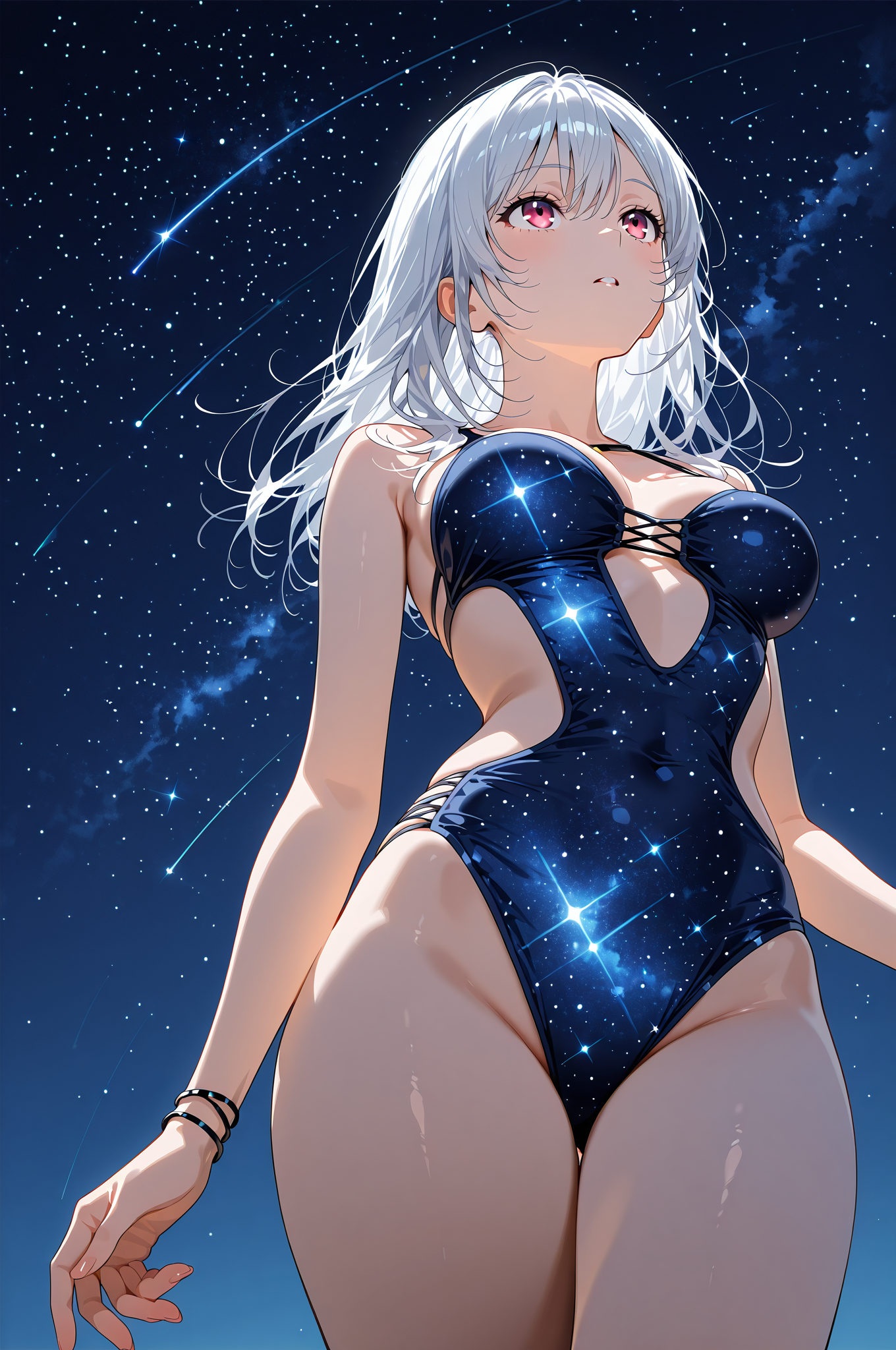 星空を纏う銀髪の美少女イラスト #アニメ調 #美少女 #かわいい