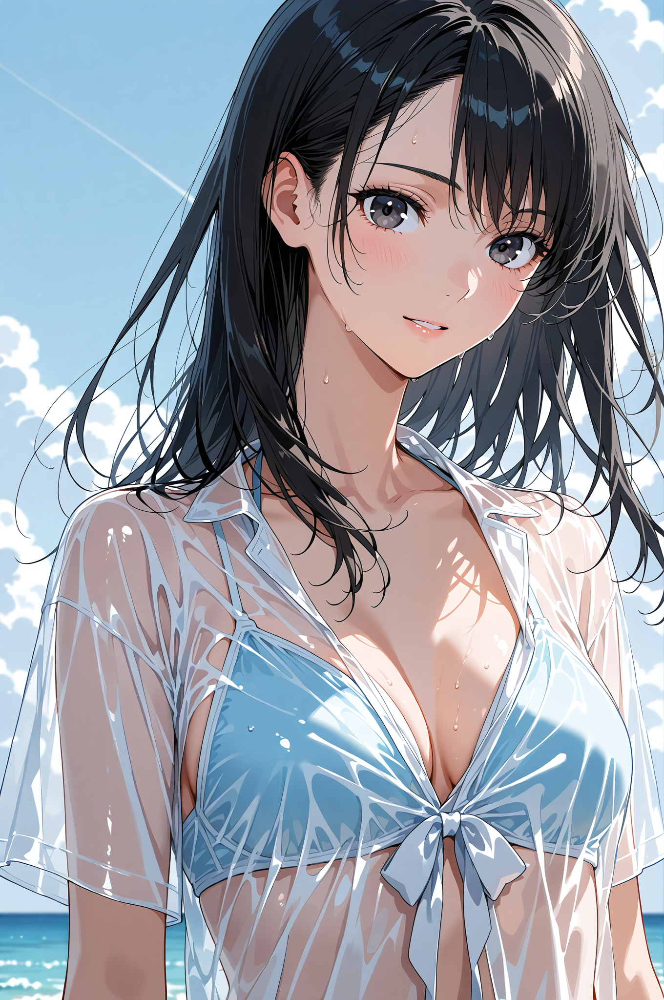 青空に微笑む黒髪の少女ポートレート #美少女 #アニメ調 #青空