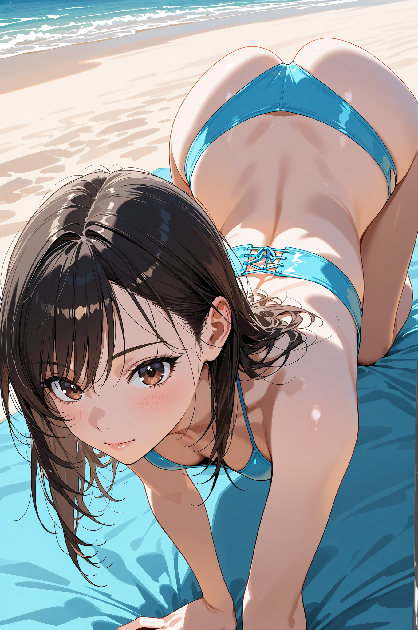 海辺で微笑む黒髪の少女 #美少女 #アニメ調 #笑顔