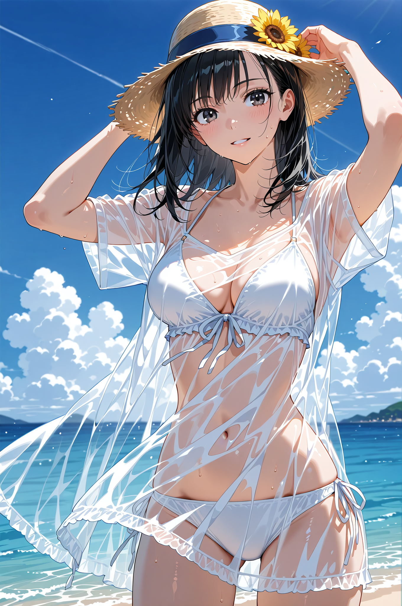 夏空の下、麦わら帽子の笑顔ポートレート #美少女 #かわいい #屋外