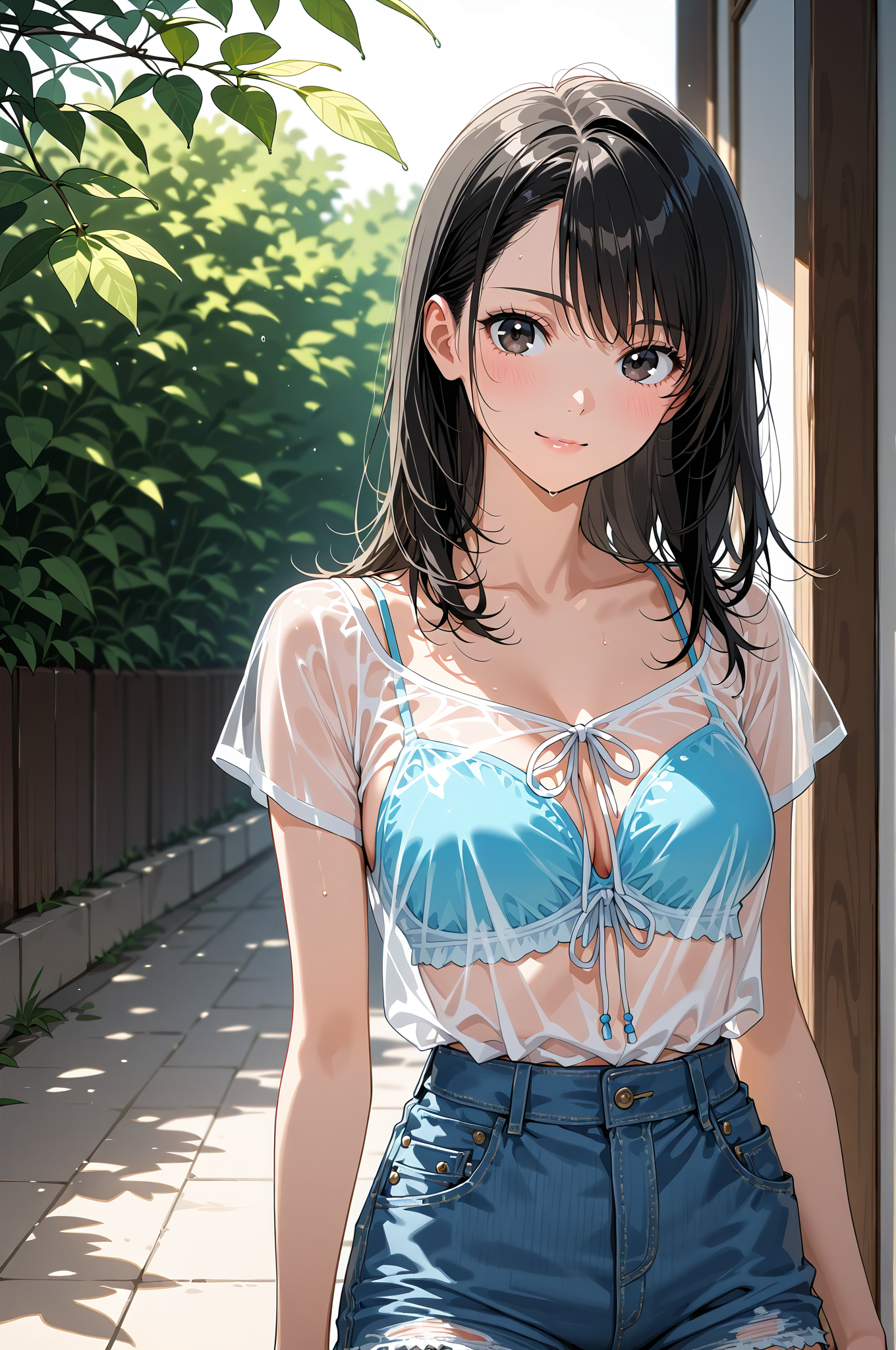 庭園の日差しに微笑む黒髪ポートレート #美少女 #長髪 #笑顔