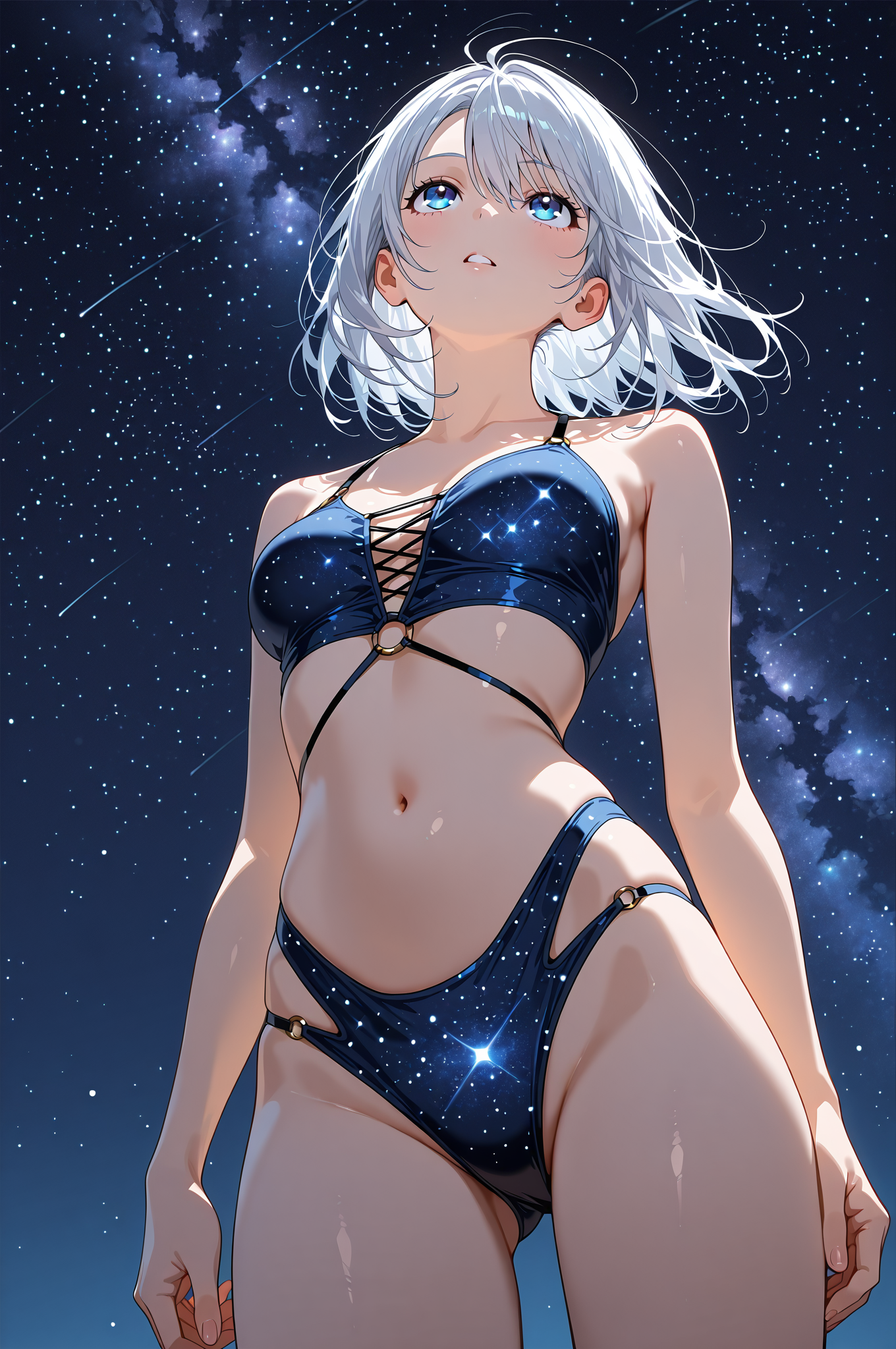 星空を映す紺色の水着姿 #美少女 #水着 #かわいい