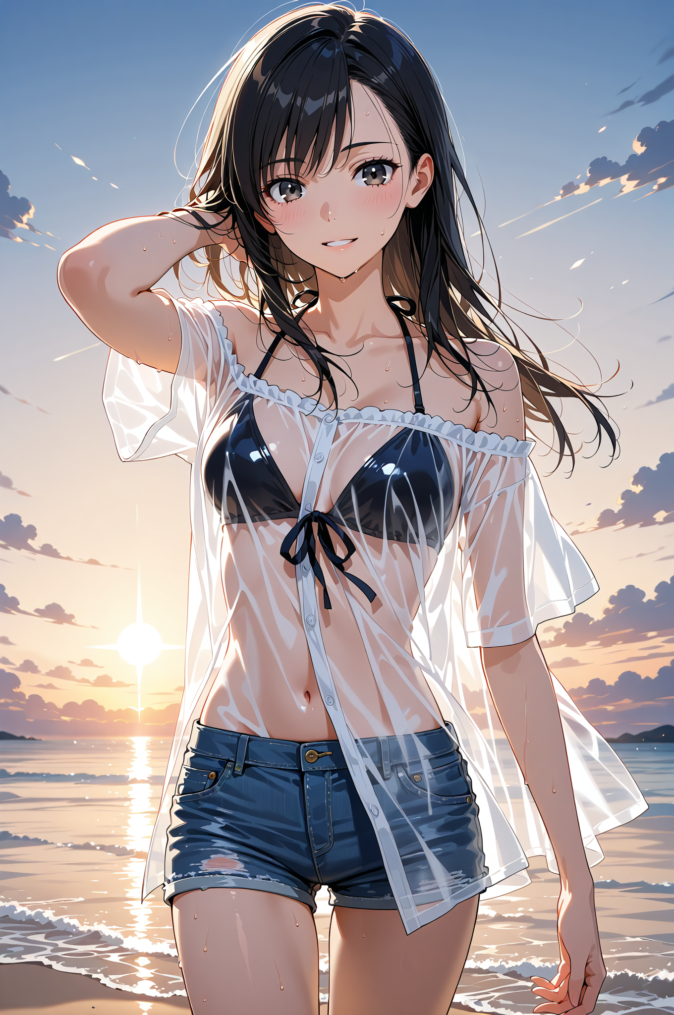 夕焼け海辺のポートレート #美少女 #アニメ #長髪