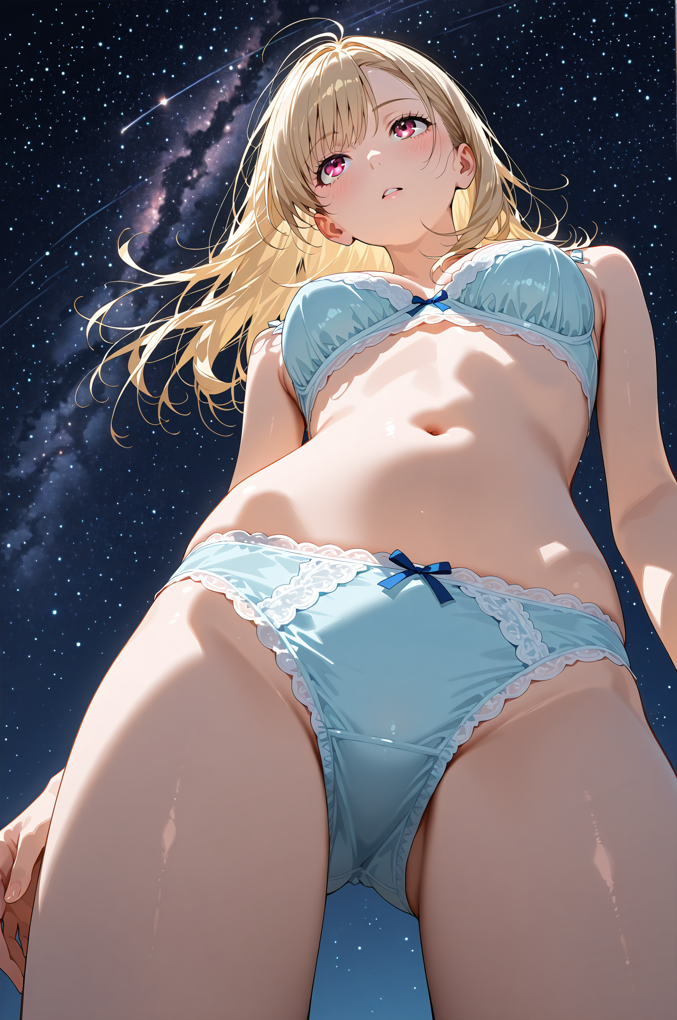 星空を背景にした金髪美少女のポートレート #美少女 #下着 #セクシー
