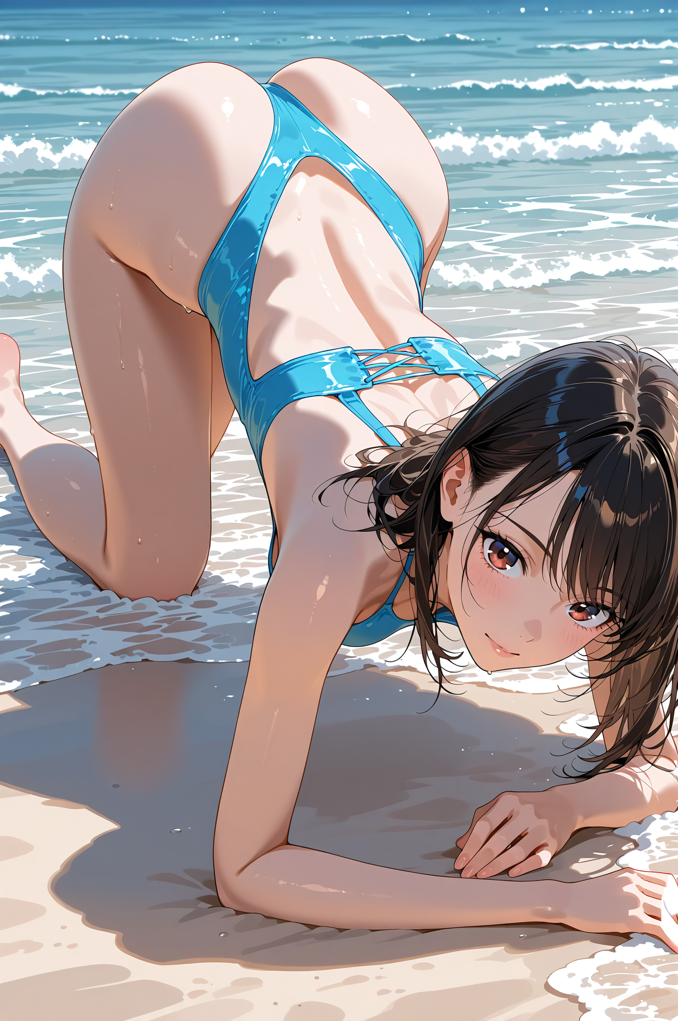 ビーチで遊ぶ黒髪少女 #美少女 #水着 #ビキニ