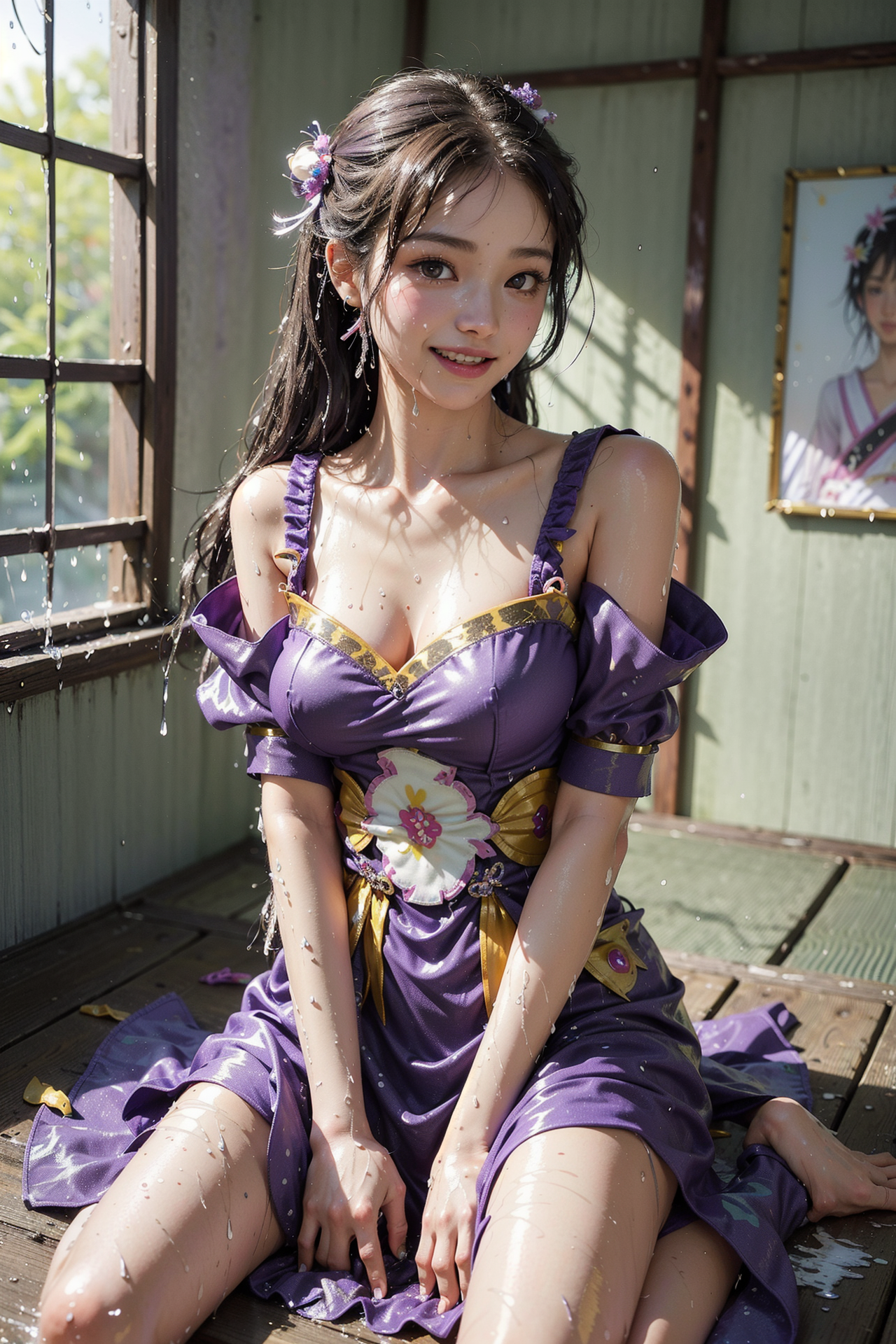 紫色ドレスの笑顔ポートレート #美少女 #アニメ調 #笑顔