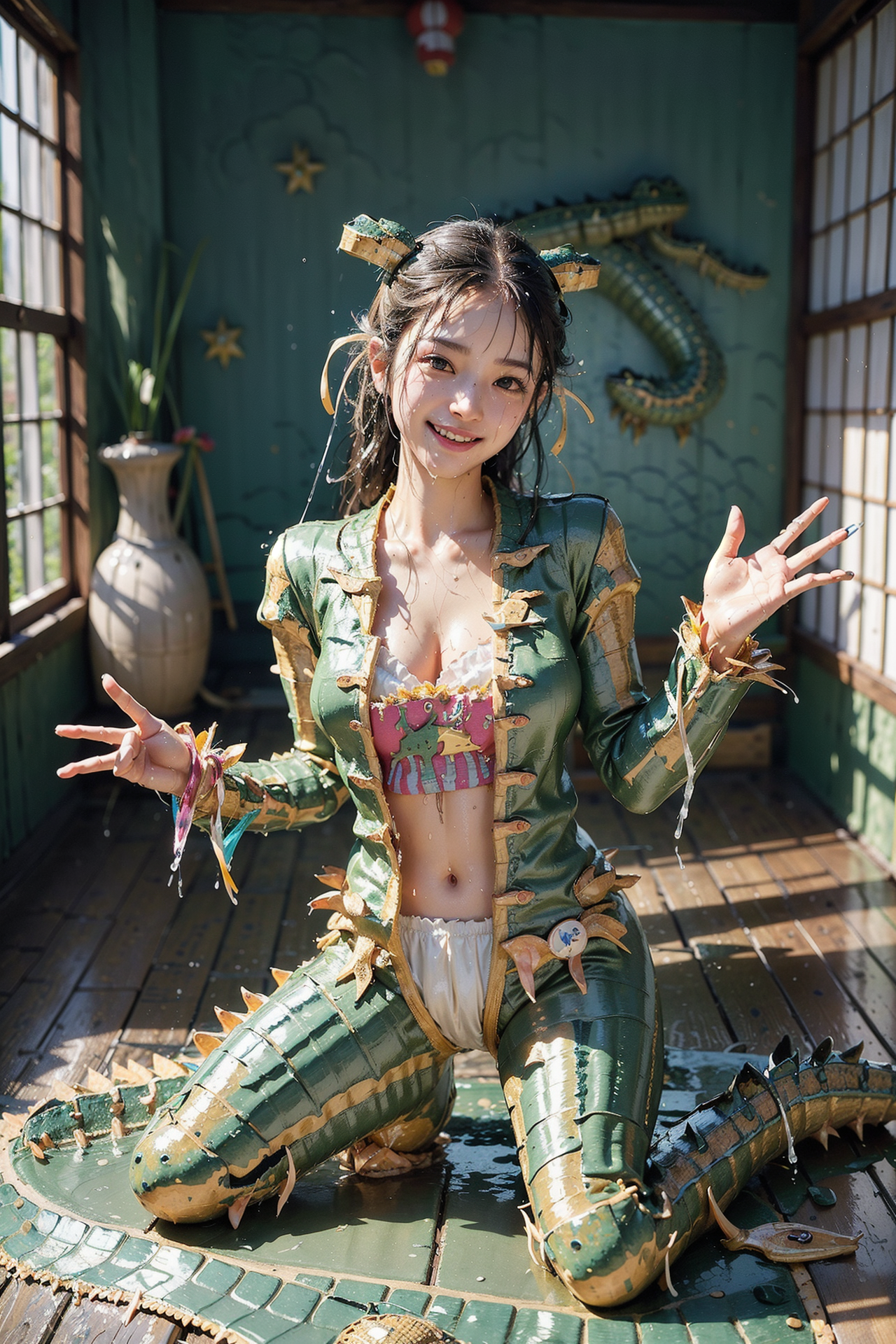 東洋風の間で龍と戯れる少女のポートレート #彫像 #顔 #アート