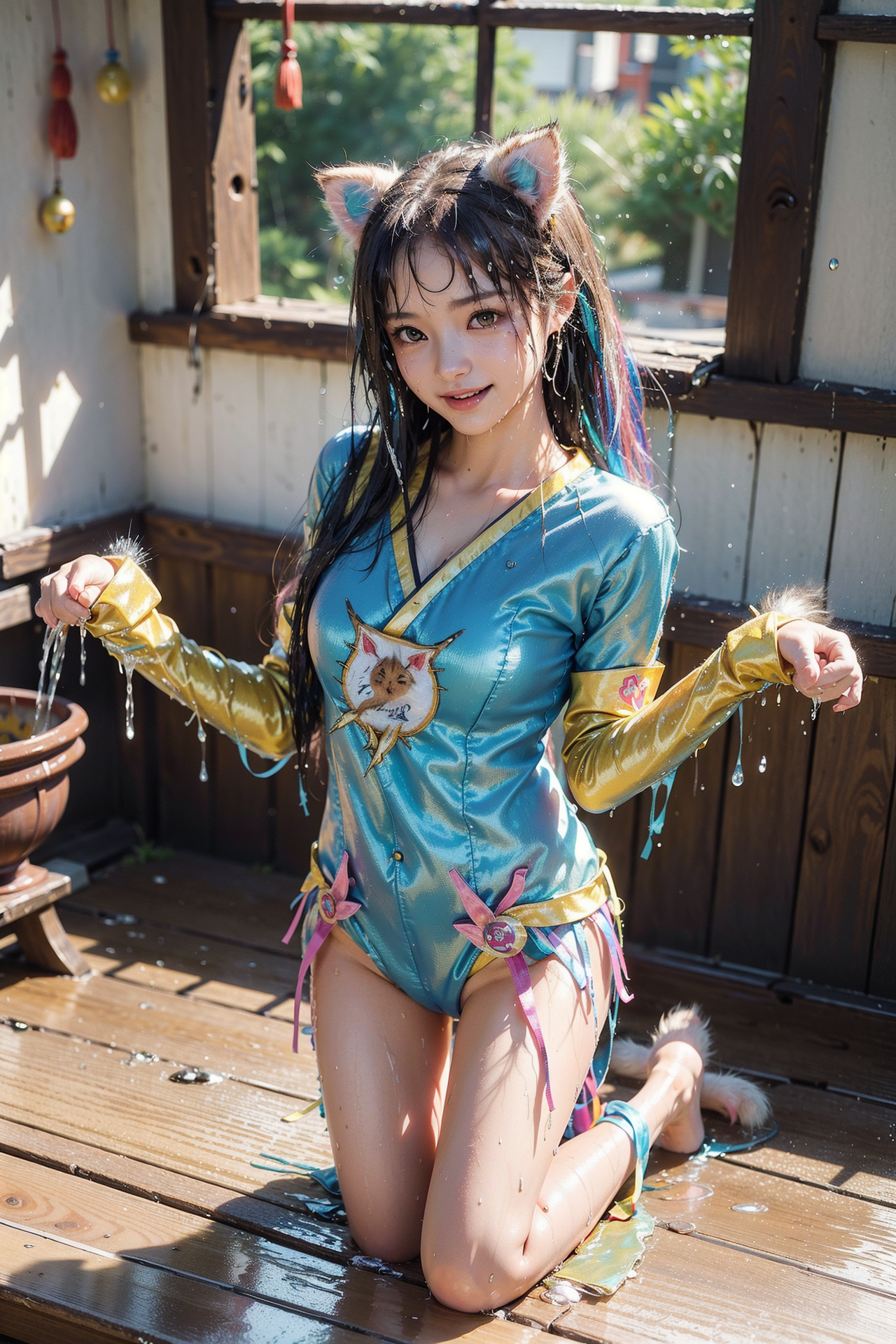 青と金色の衣装で笑顔のポートレート #美少女 #アニメ調 #笑顔