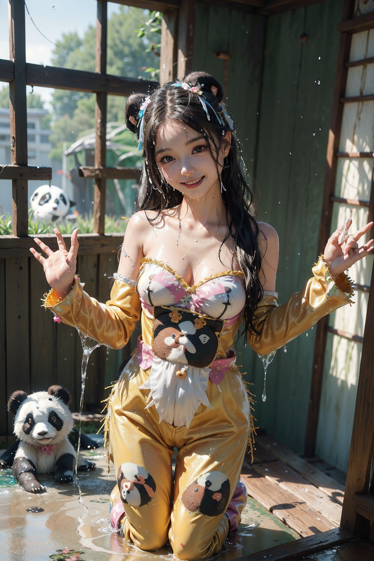 黄金のコスチュームと子犬のほのぼのポートレート #美少女 #犬 #一緒