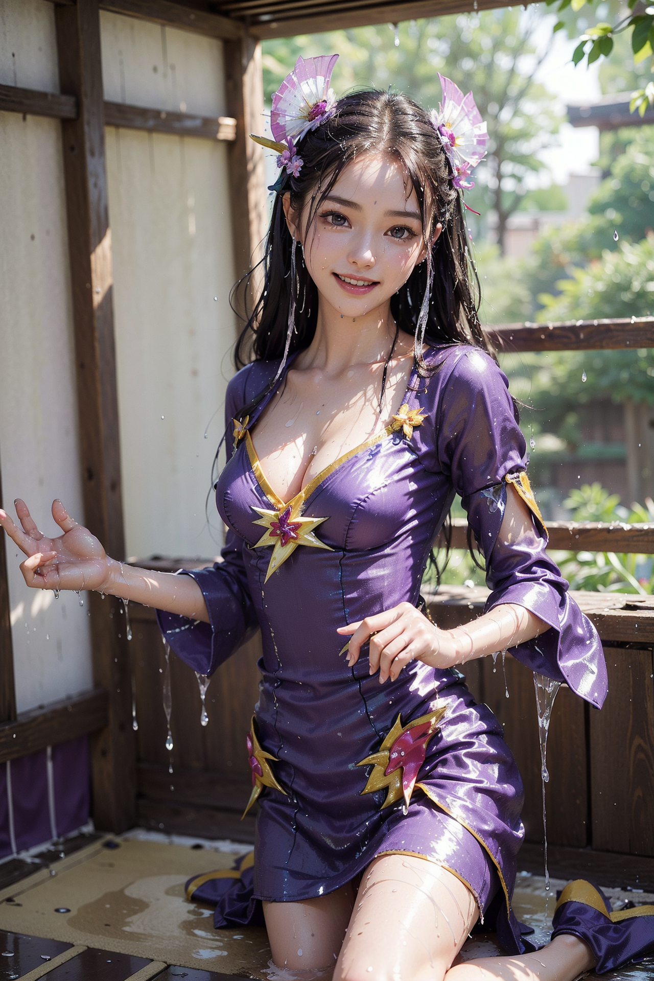 紫のチャイナドレスで微笑む少女 #美少女 #笑顔 #おしゃれ
