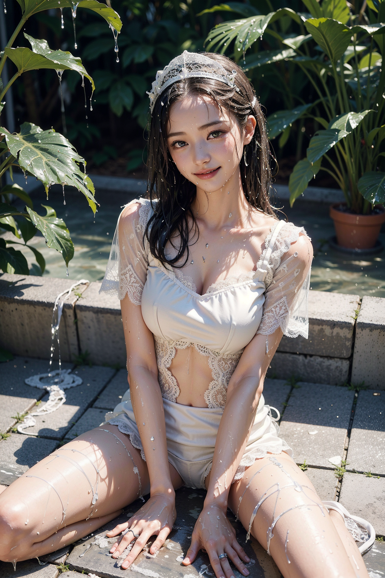 庭園の水景ポートレート #美少女 #屋外 #ファッション