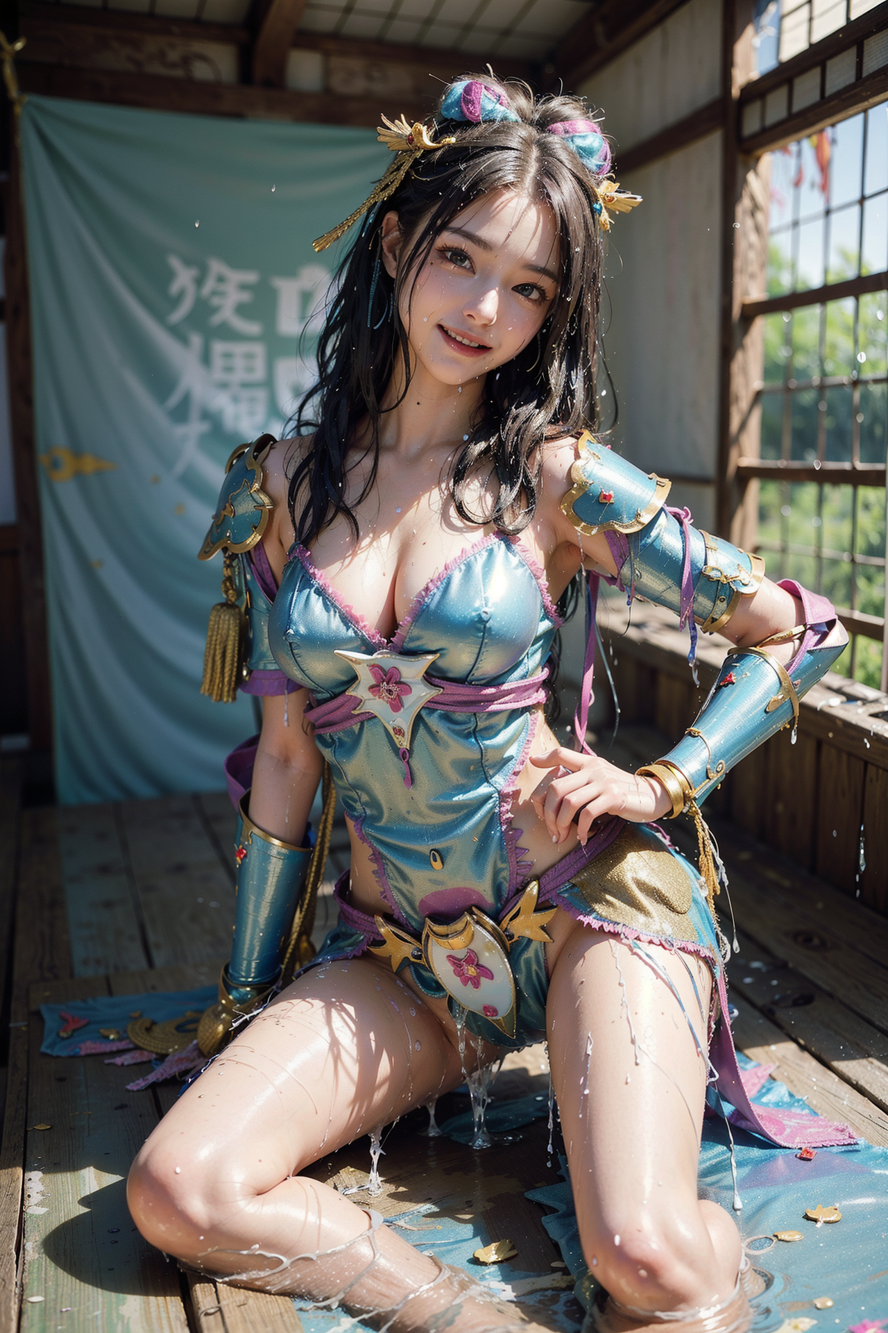 古風な和室でのポートレート、優雅な装いの美少女 #美少女 #笑顔 #アニメ調