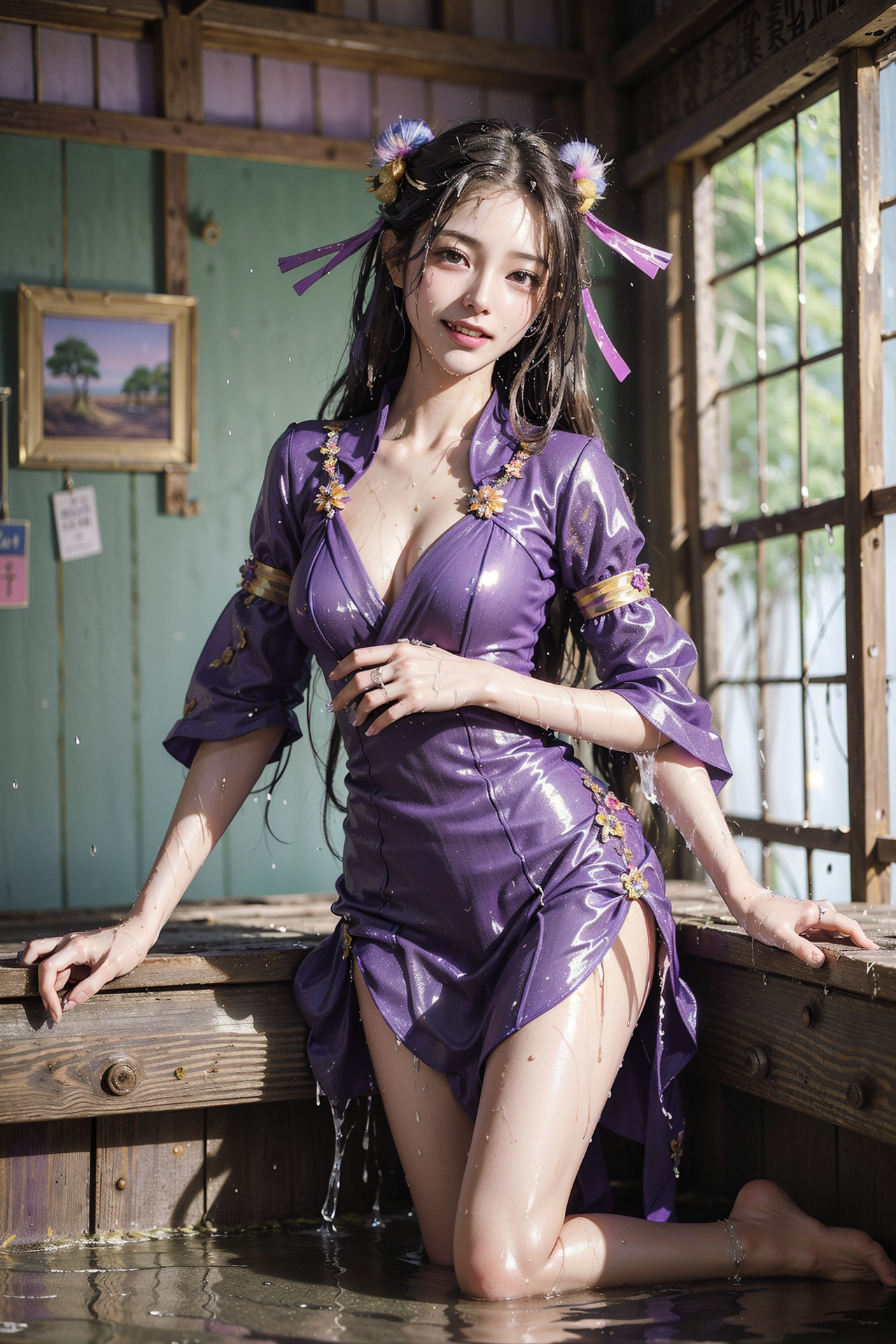 紫色の着物を纏った笑顔のポートレート #美少女 #アニメ調 #笑顔