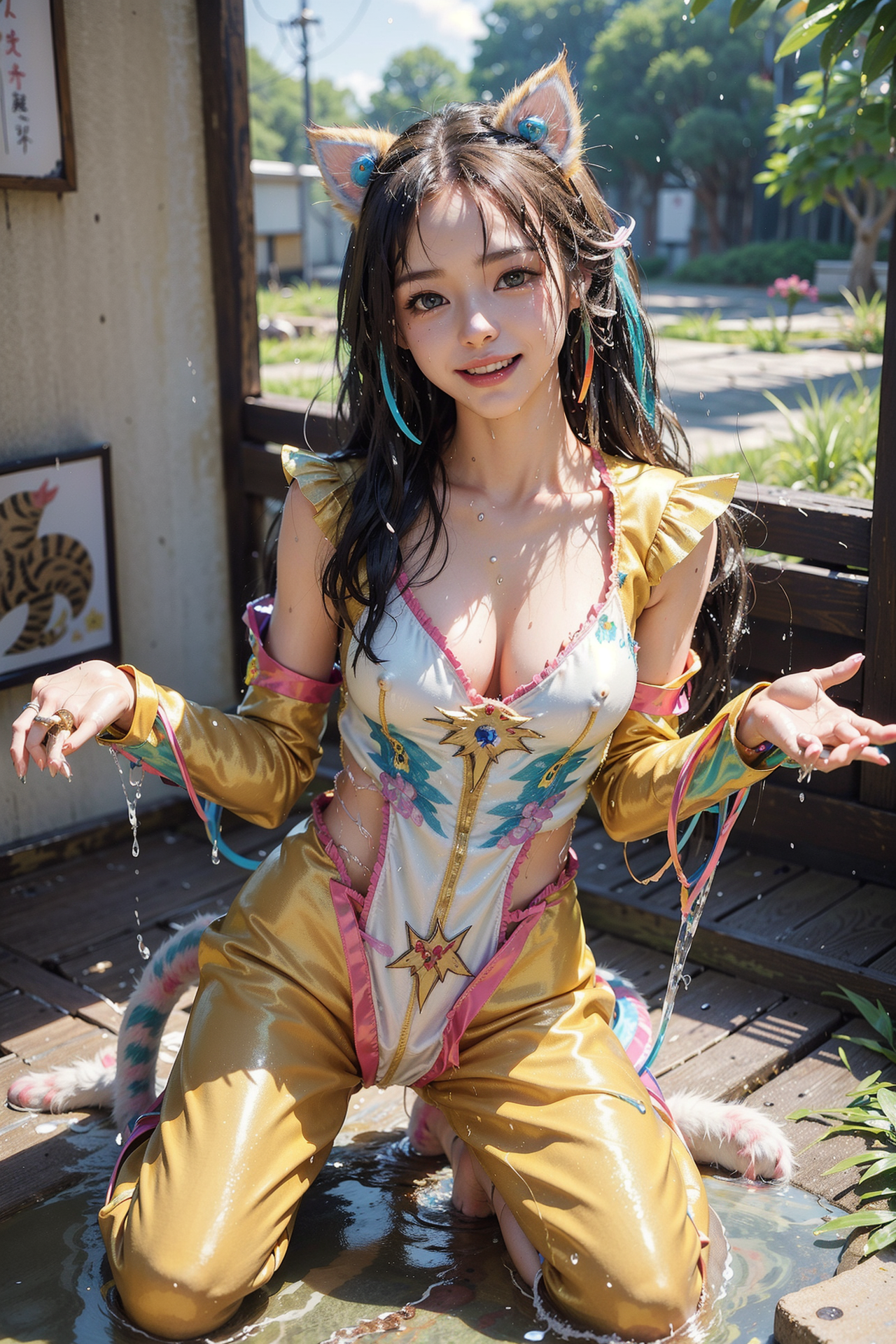 猫耳姿の美少女が庭で笑顔 #美少女 #笑顔 #屋外