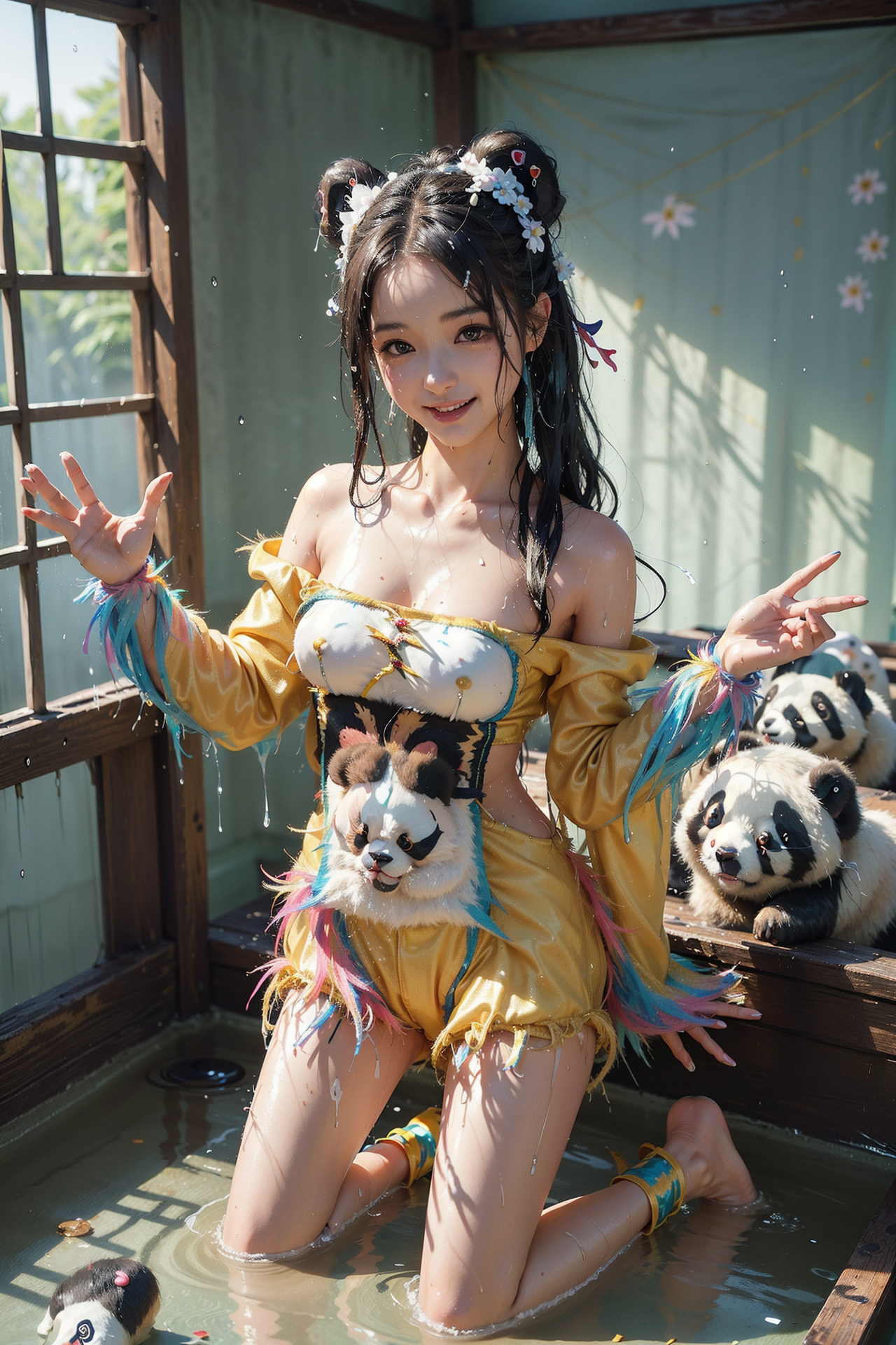黄金衣装の笑顔、古風な部屋で光遊ぶ #美少女 #笑顔 #清楚