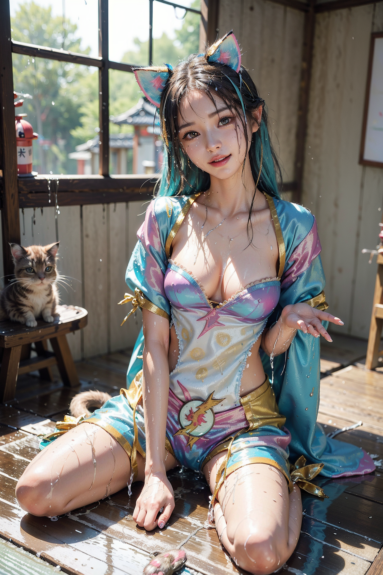 猫耳ヘアピンと和風衣装のポートレート #美少女 #アニメ調 #笑顔