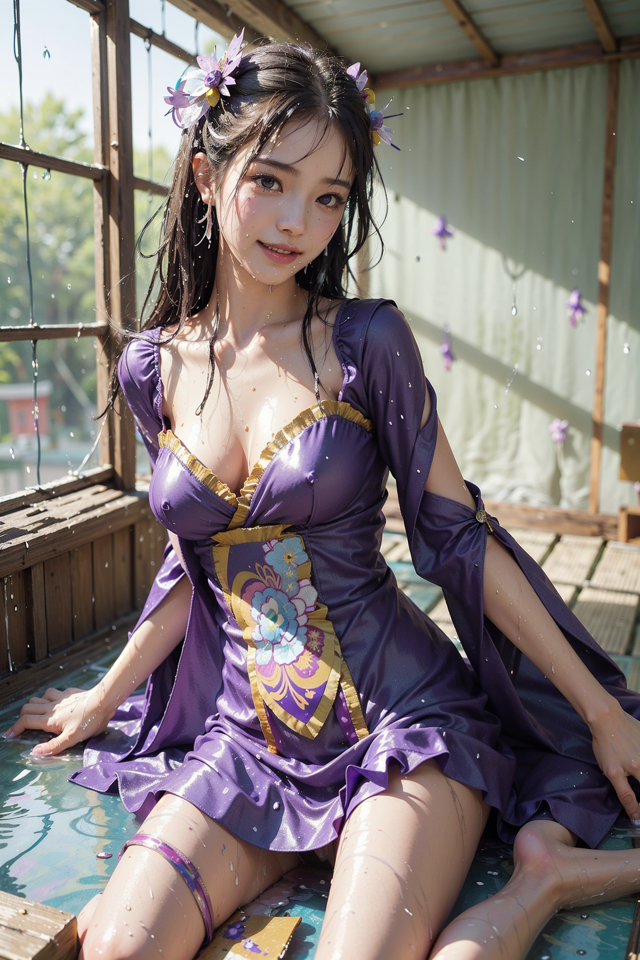 紫の民族衣装で微笑む美少女ポートレート #美少女 #アニメ調 #笑顔