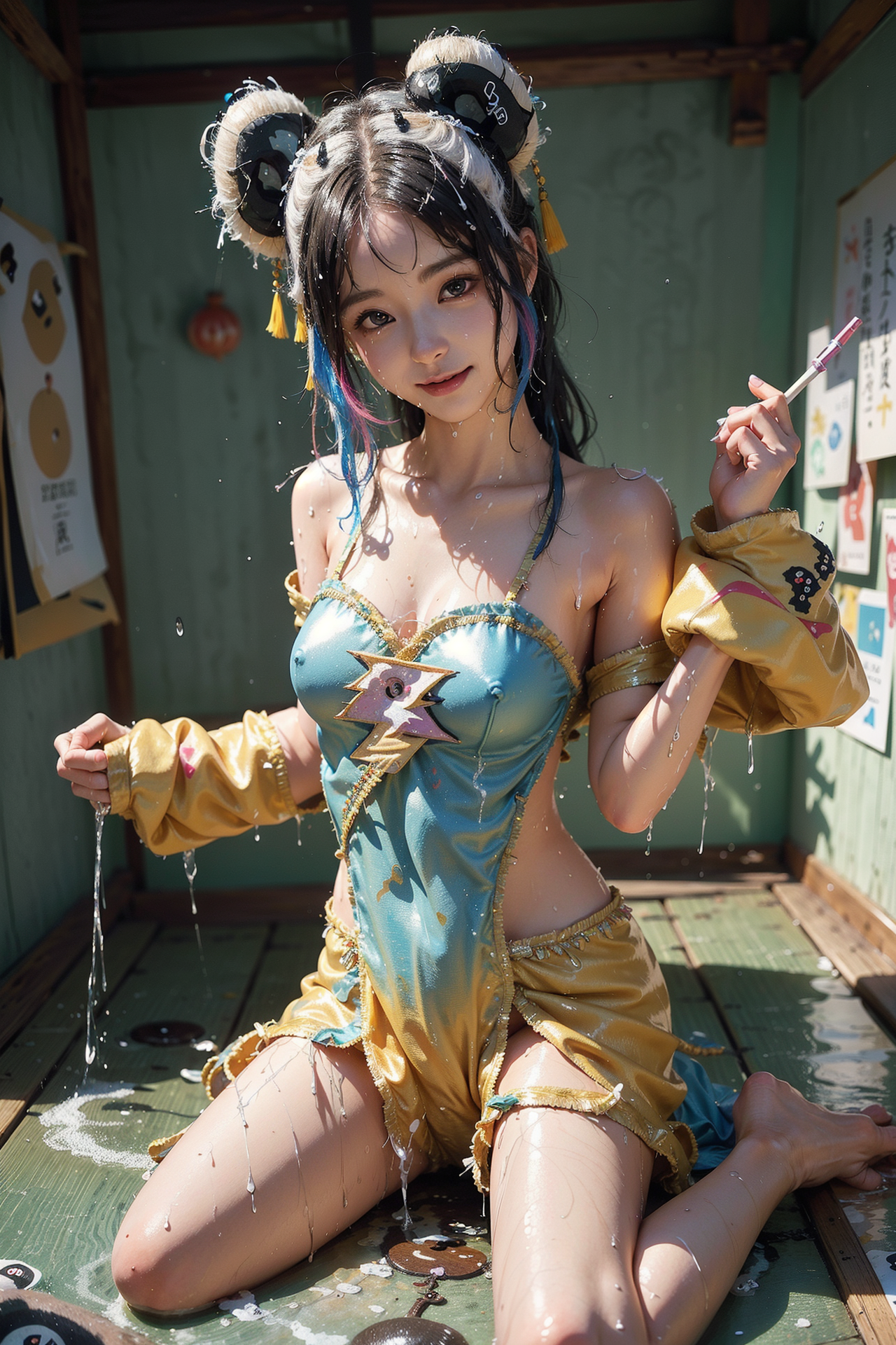青と金色の衣装で微笑むアニメ調の美少女ポートレート #美少女 #アニメ調 #ファッション