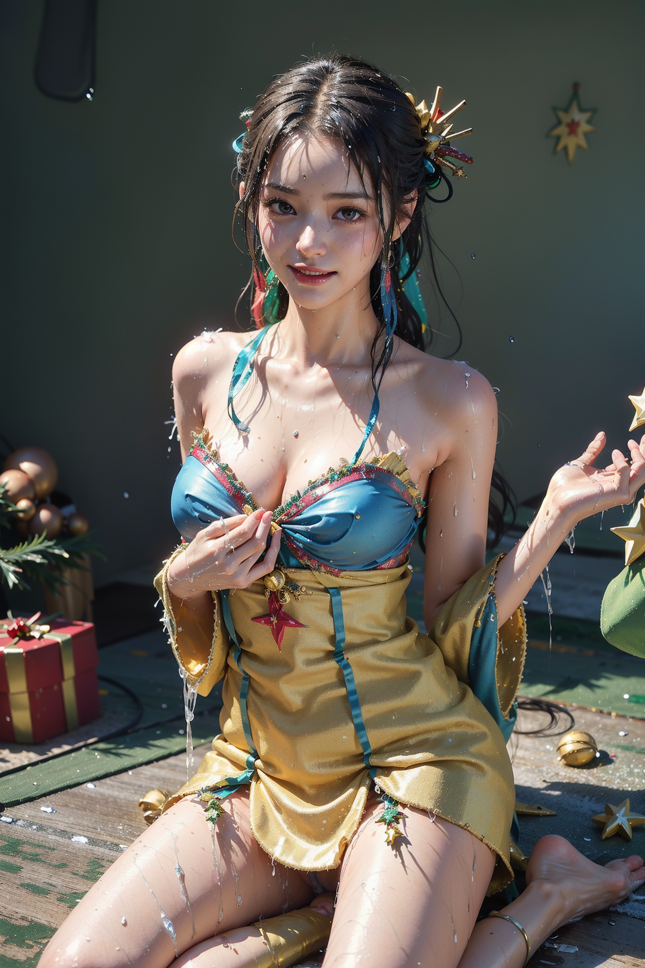金色ドレスと星飾りのポートレート #美少女 #アニメ調 #ファッション
