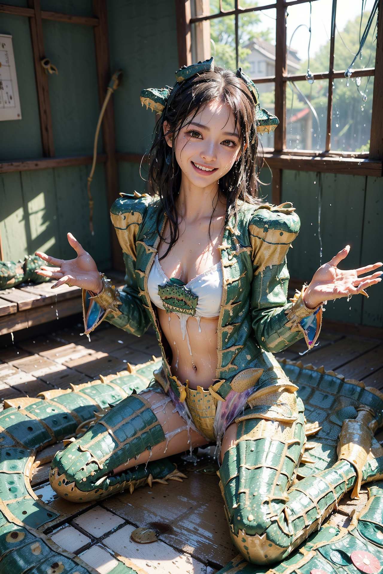 緑色の古い建物での和服ポートレート #美少女 #笑顔 #アニメ調