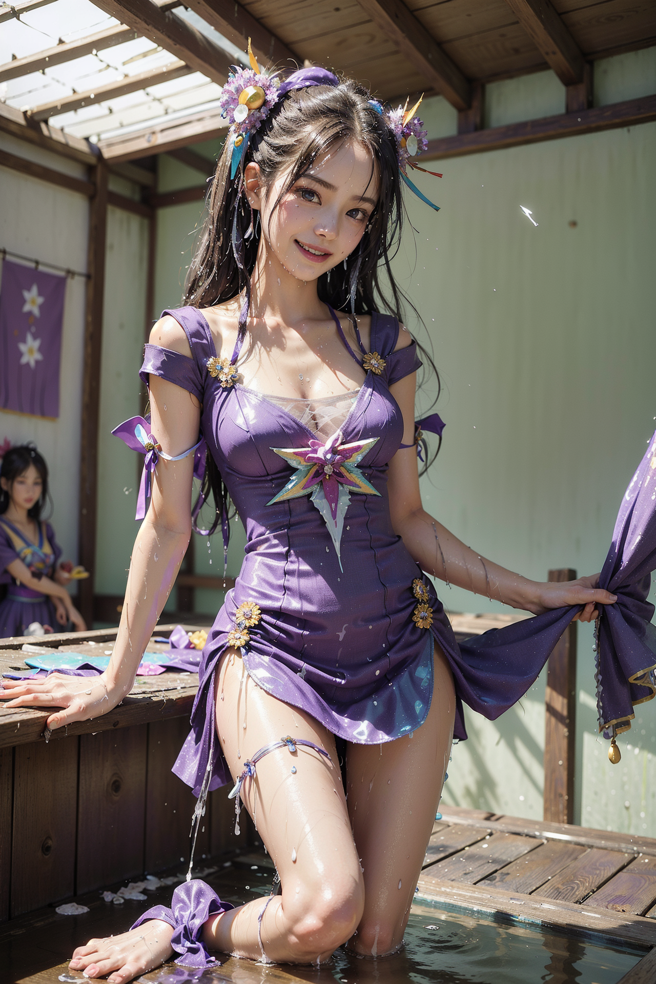 紫の和装ドレスで微笑む美少女ポートレート #美少女 #かわいい #ファッション